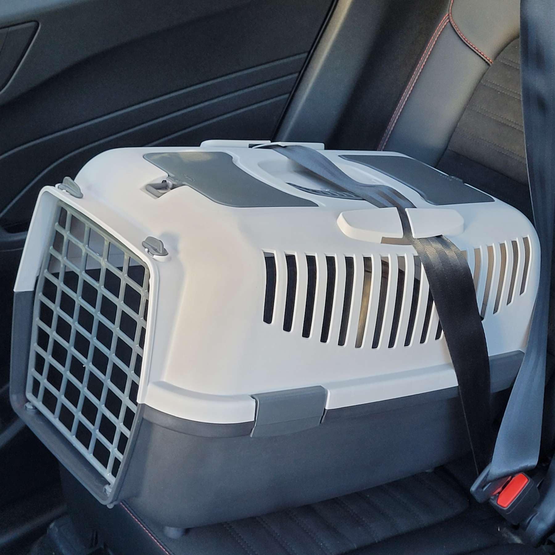Trasportino per cani e gatti, grigio chiaro, grigio scuro, 58,5 x 37 x 38 cm