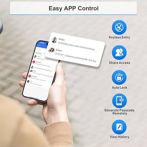 Miniatura 4 de Cerradura de seguridad para puerta delantera, cerradura inteligente WiFi integrada, control remoto de aplicación, no requiere puente, bloqueo