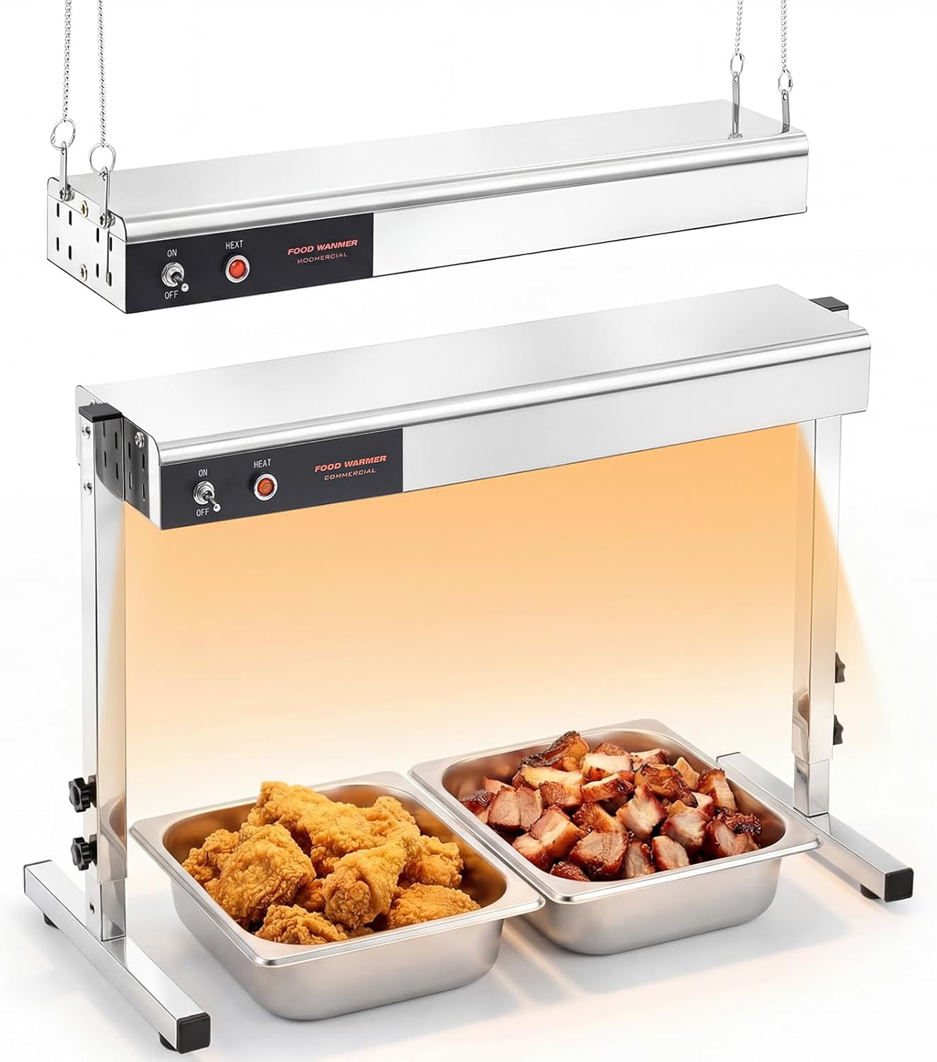 24 Inch Food Heat Lamp, 750w Commercial Food Warmer Electric Heating Lamp Overhead, Hanging & Freestanding Dual-use Heat Lamps for Restaurant Buffet Catering Kitchen 110v