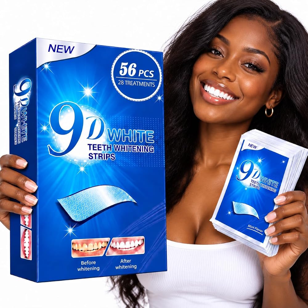 9D White Teeth Whitening Strips,Peroxide-Free Gentle Formula,56 Strips — 사진 1