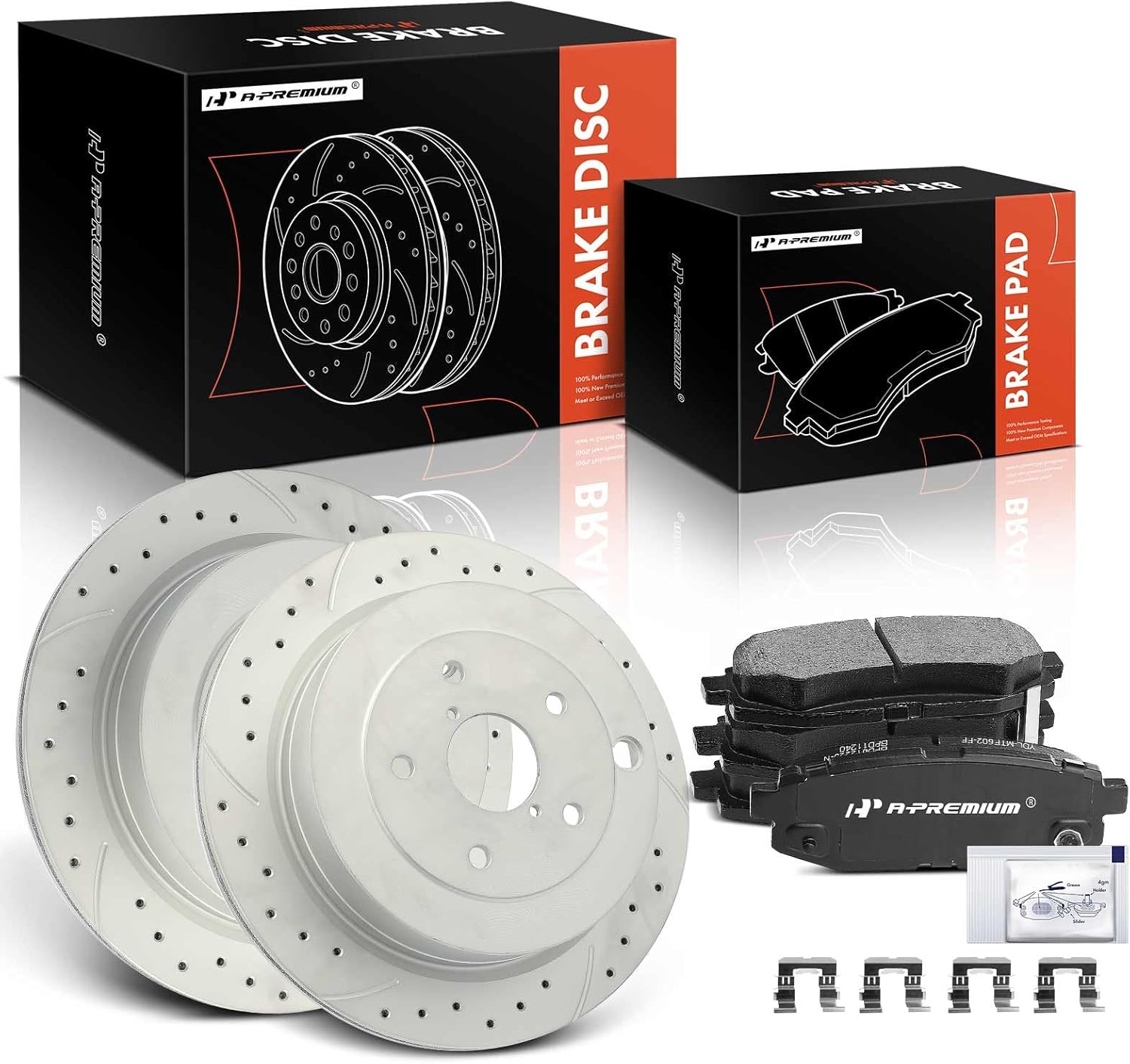 A-Premium 12.59 in (319.8 mm) Rear Drilled and Slotted Disc Brake Rotors + Ceramic Pads Kit Compatible with Select Subaru Models - Tribeca 2008-2014, B9 Tribeca 2006-2007, 6-PC Set