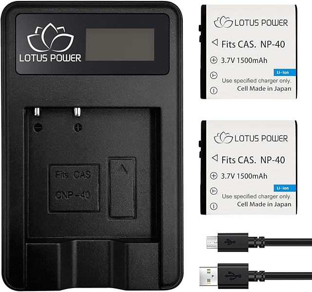 LOTUS POWER NP40 Batteries and Charger, LCD Intelligent NP 40 Charger & NP-40 Battery for Casio Exilim EX-Z750 EX-Z1000 / Kodak PIXPRO AZ521 / Pentax XG-1 Digital Cameras (1 Charger&2 Batteries)