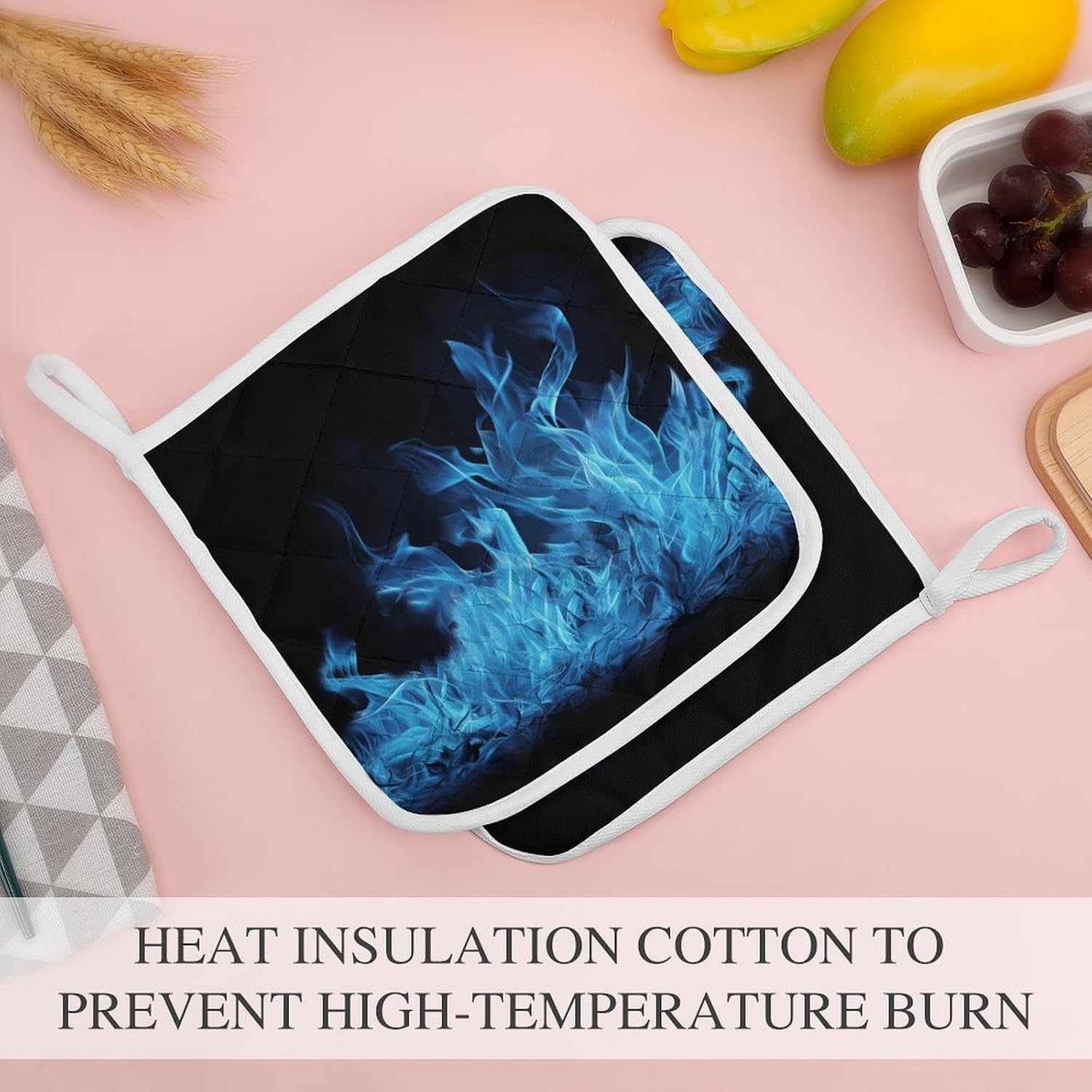 Blue Flame Polyester Heat Resistant Pot Pad Non Slip Anti Scald Hot Dish Mat Reusable Table Protector for Kitchen Hot Pot Mat Wear Resistant Heat Proof Table Pad for Countertop Dining Room