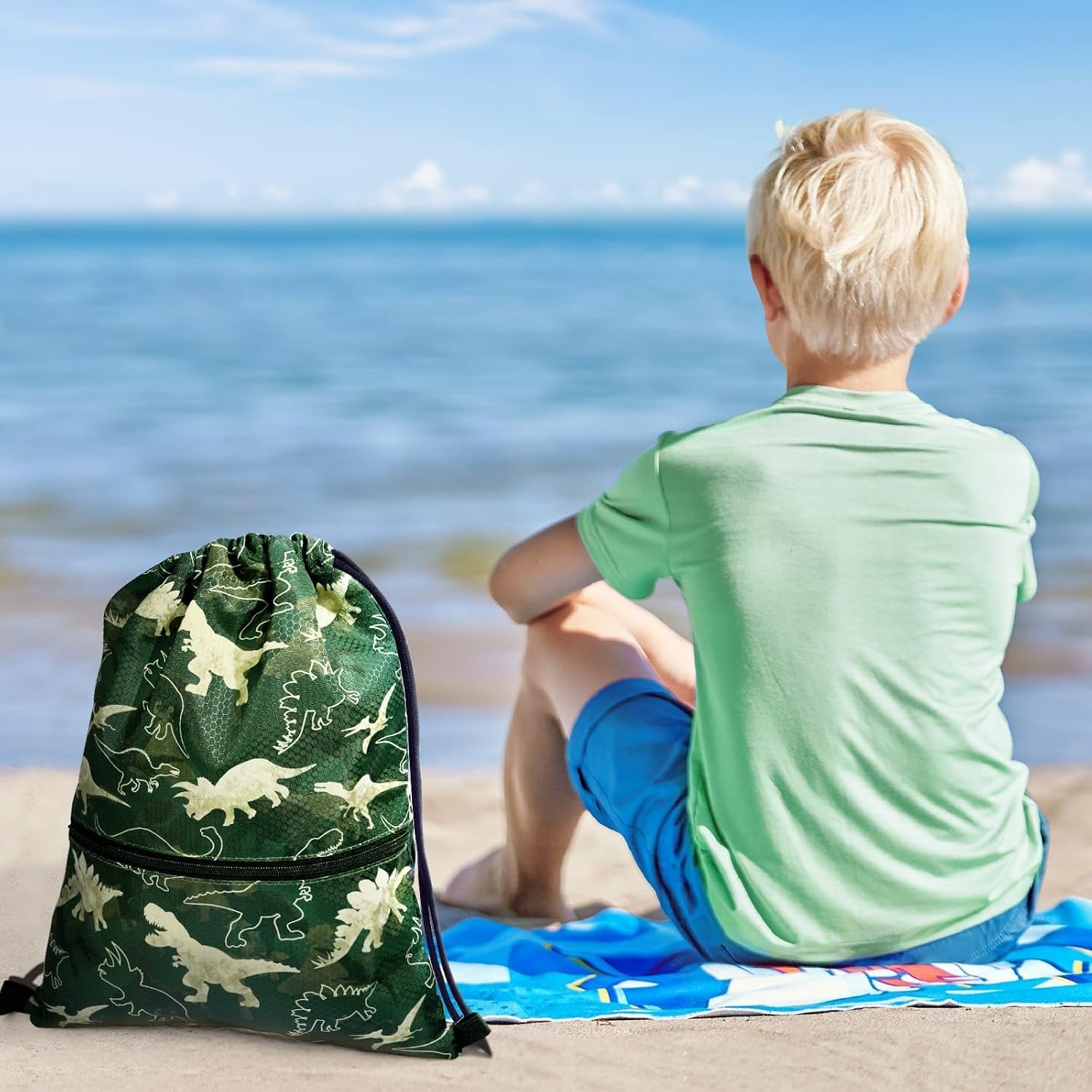 WAWASAM Kids Drawstring Backpack, Gym Swim Bag Cinch Bag for Girls Boys with Zipper Pocket