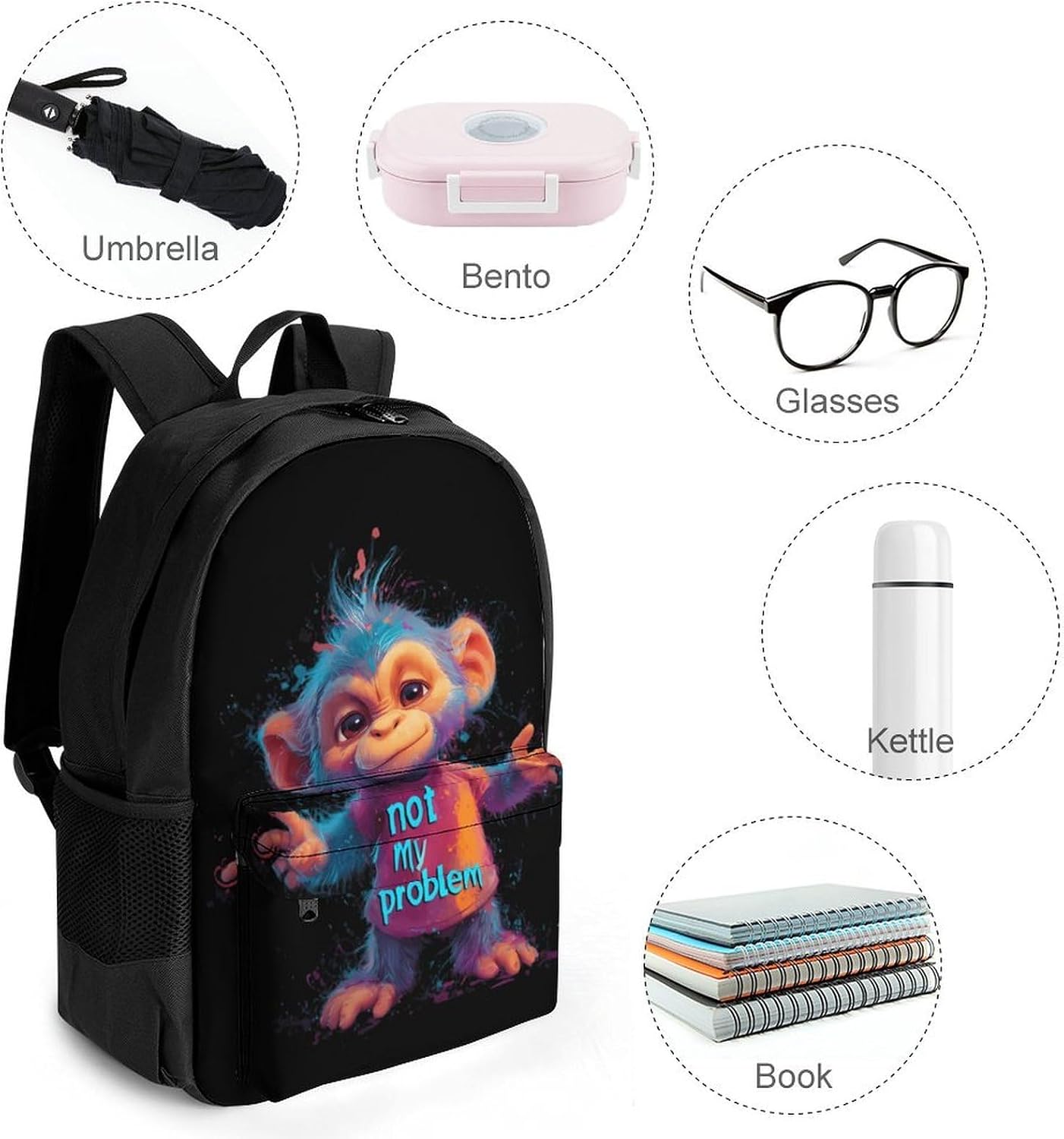 Not Funny Monkey My Problem Travel Backpack Shoulder Bag image 3