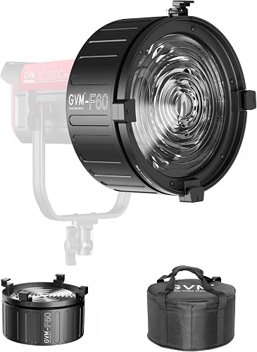 GVM F60 Fresnel Lens for LED Video Light with Bowens Mount, Compatible with PROSD400B, 500B, 650B, SD600D, SD600S, Continuous Output Lighting for Studio Photography, Light Brighness inprove 450%-960%