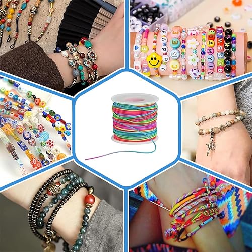 Miniatura 6 de MUNAN Cuerda elástica de 0.039 in y 330 pies, resistente cuerda elástica arcoíris para hacer joyas, collares, cuentas y manualidades (110 yardas)
