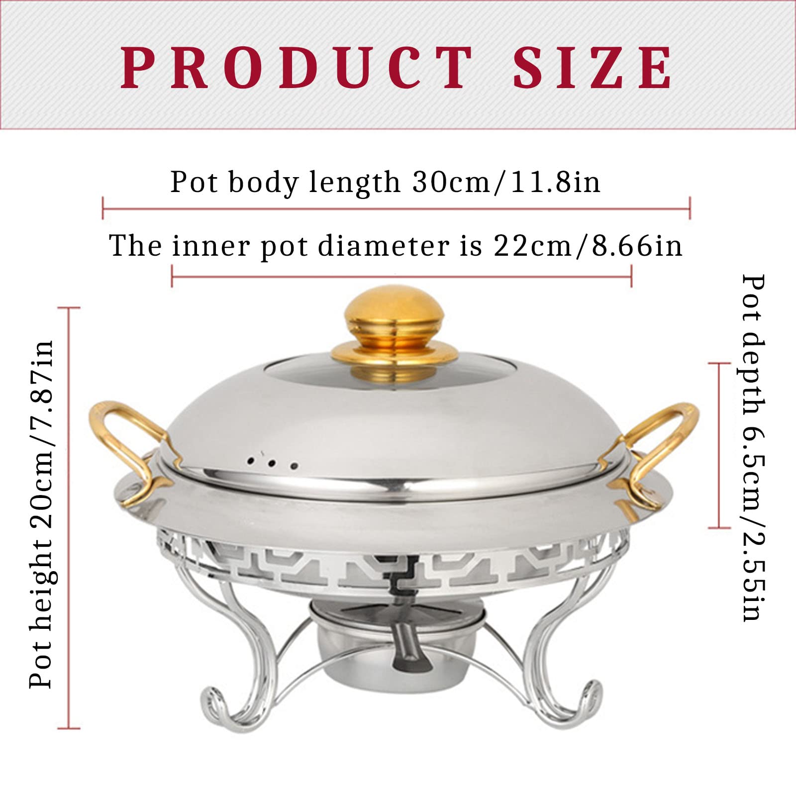 Chafing Dish Rotondo Placcato Oro, 2/4/6 Confezioni in Acciaio Inox Chafer Catering Buffet Warming Container Set con Porta-combustibile, per ristoranti, Feste, Matrimoni, 4 Confezioni