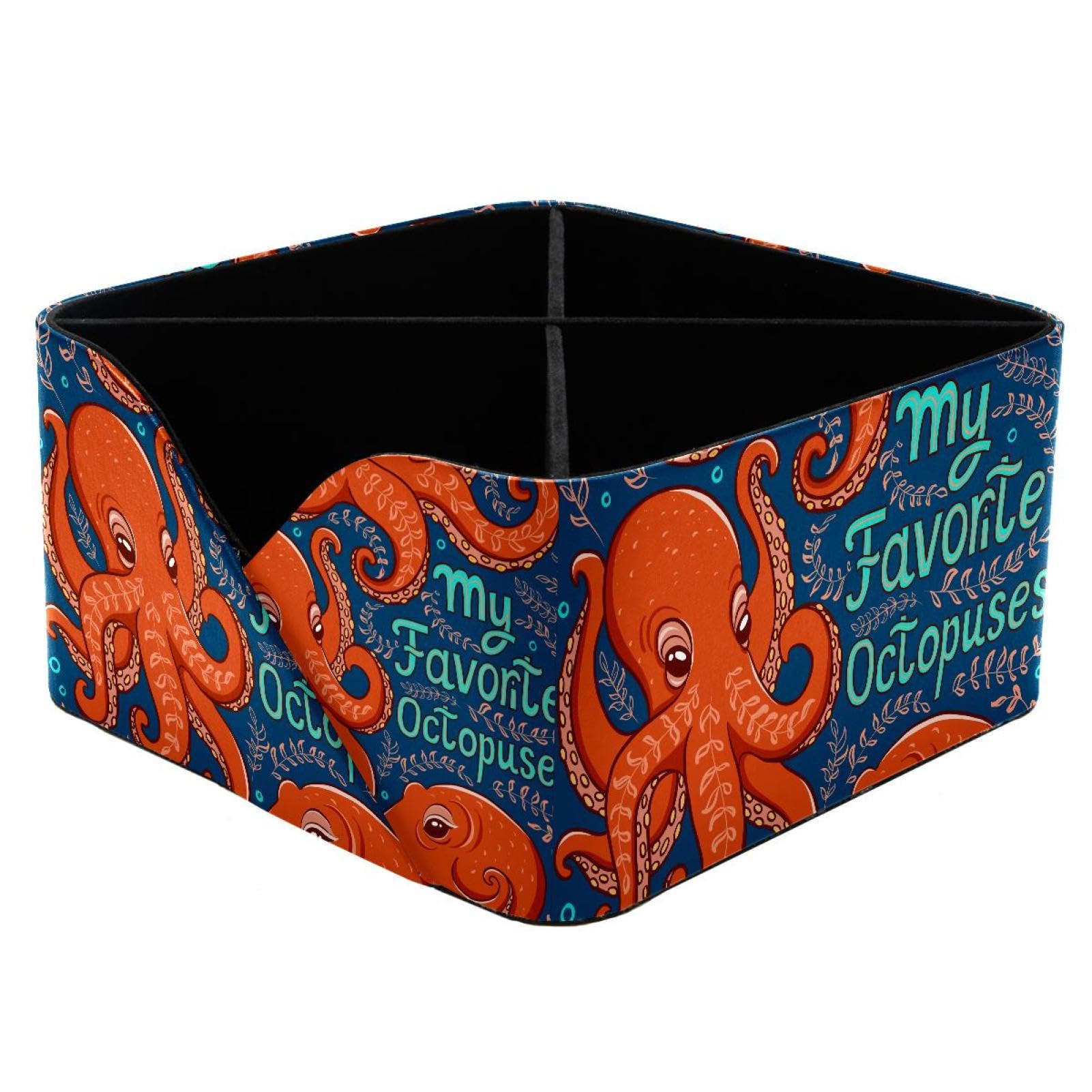 KengjuTesu Orange Octopus Desktop Organizer Pen Holder, Rectangular Pencil Cup for Office, Study and Makeup Stations