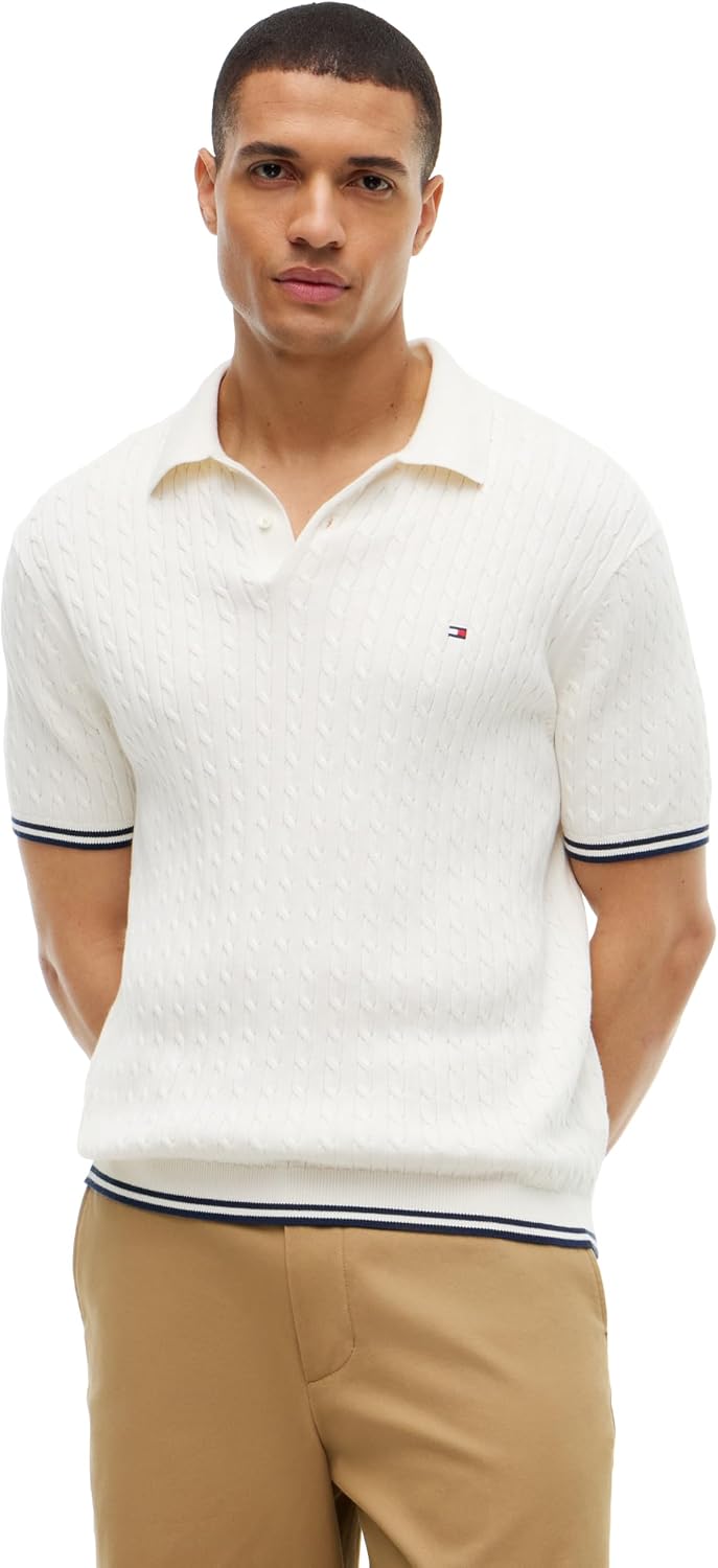 Tommy Hilfiger Men's Lightweight Cotton Cable Knit Short Sleeve Polo