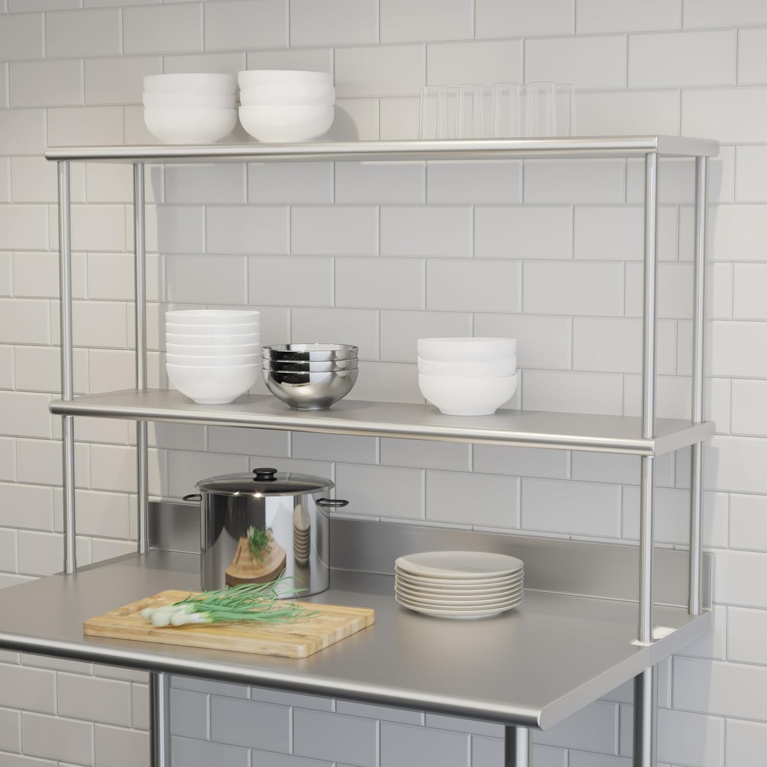 BizChair Commercial Grade 430 Stainless Steel 18 Gauge NSF Certified 48" x 12" Metal Kitchen Double Overshelf