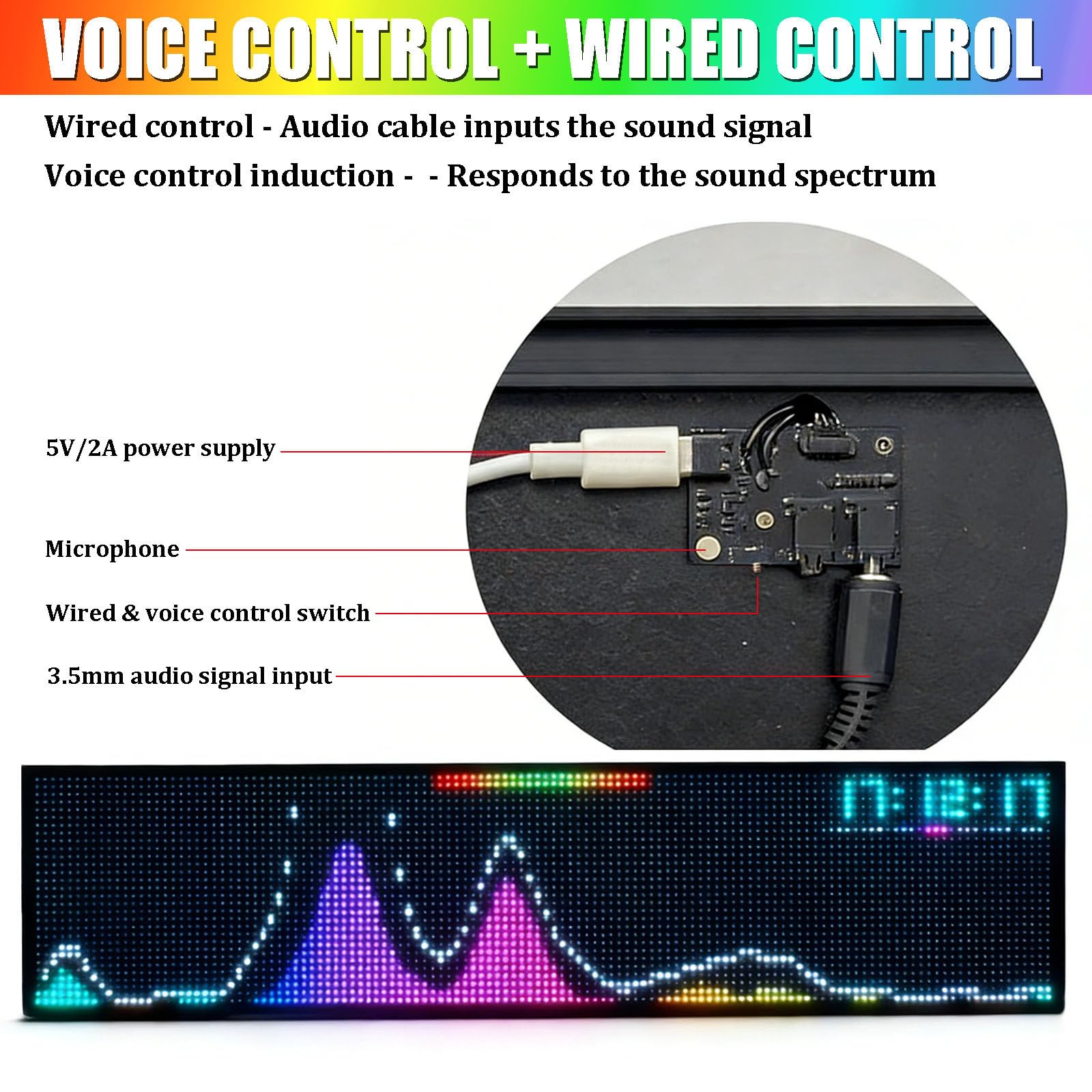 Musik-Spektrumanalysator mit Uhr, 128x32 LED-Audio-Visualisierer mit 36 Modi, 16 Farben für Schreibtisch, Gaming, Wohnraumdekoration L