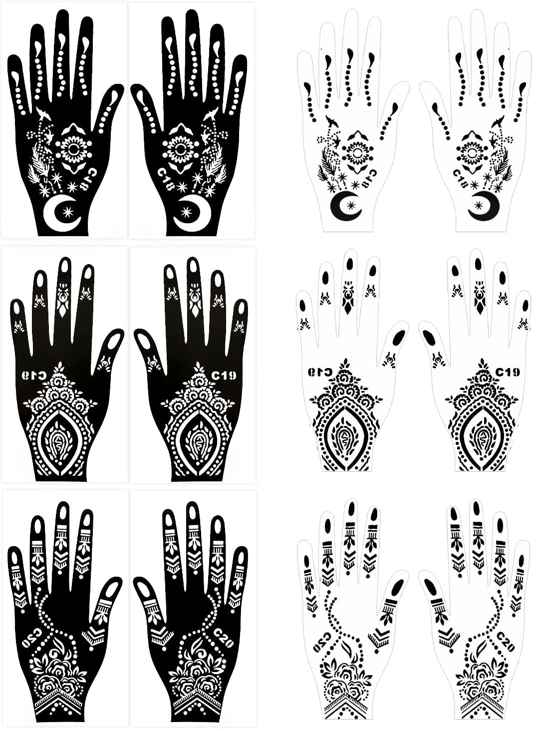 Hand Tattoo Stencil Black Tattoo Stencil, 6PCS Hand Temporary Tattoos