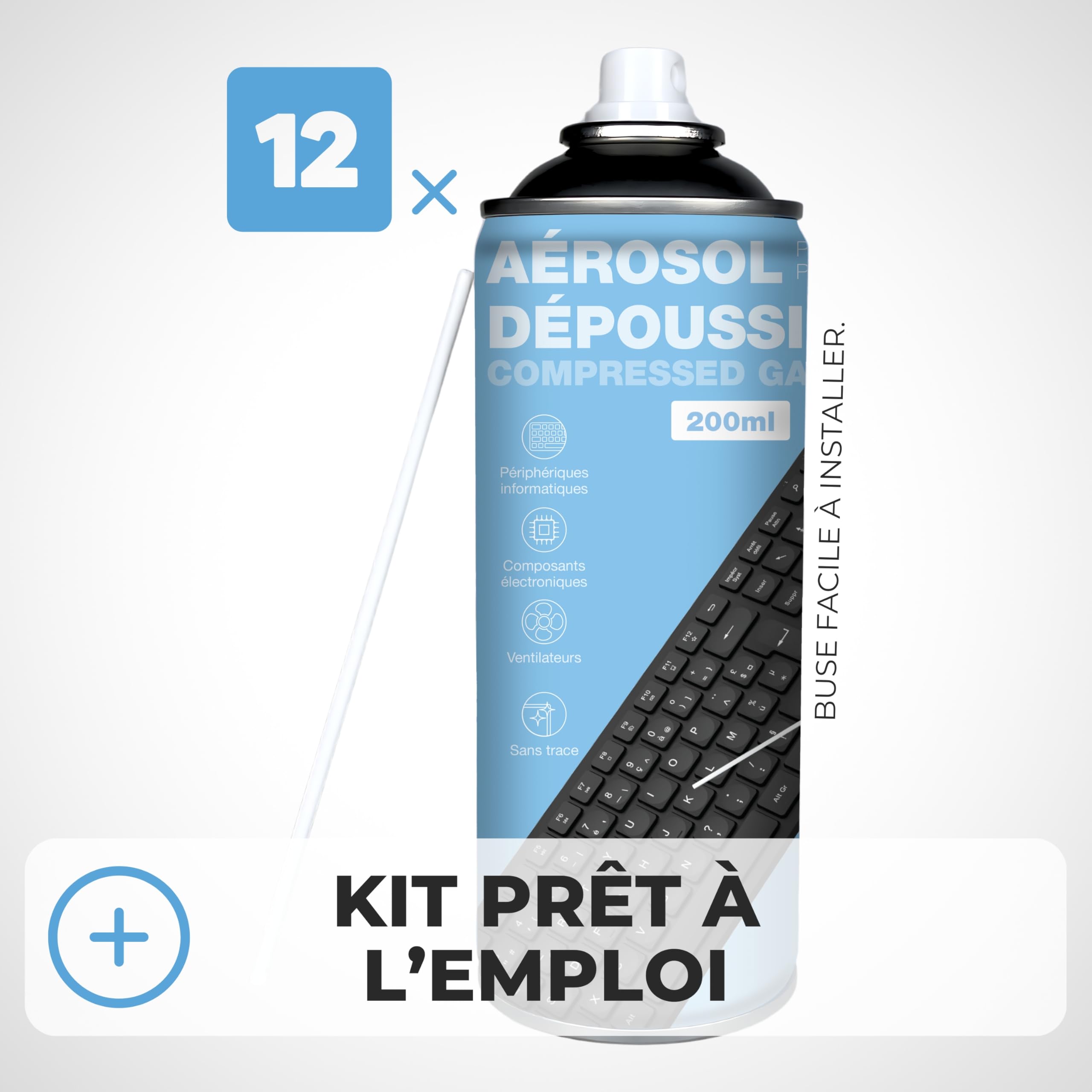 APM Lot 12 Bombes Air Sec 200ml, Aérosol Dépoussiérant Matériel Informatique, Spray Nettoyage Air Comprimé pour PC Clavier Mobile Appareil Photo et Composants électroniques, Buse de précision, 570055
