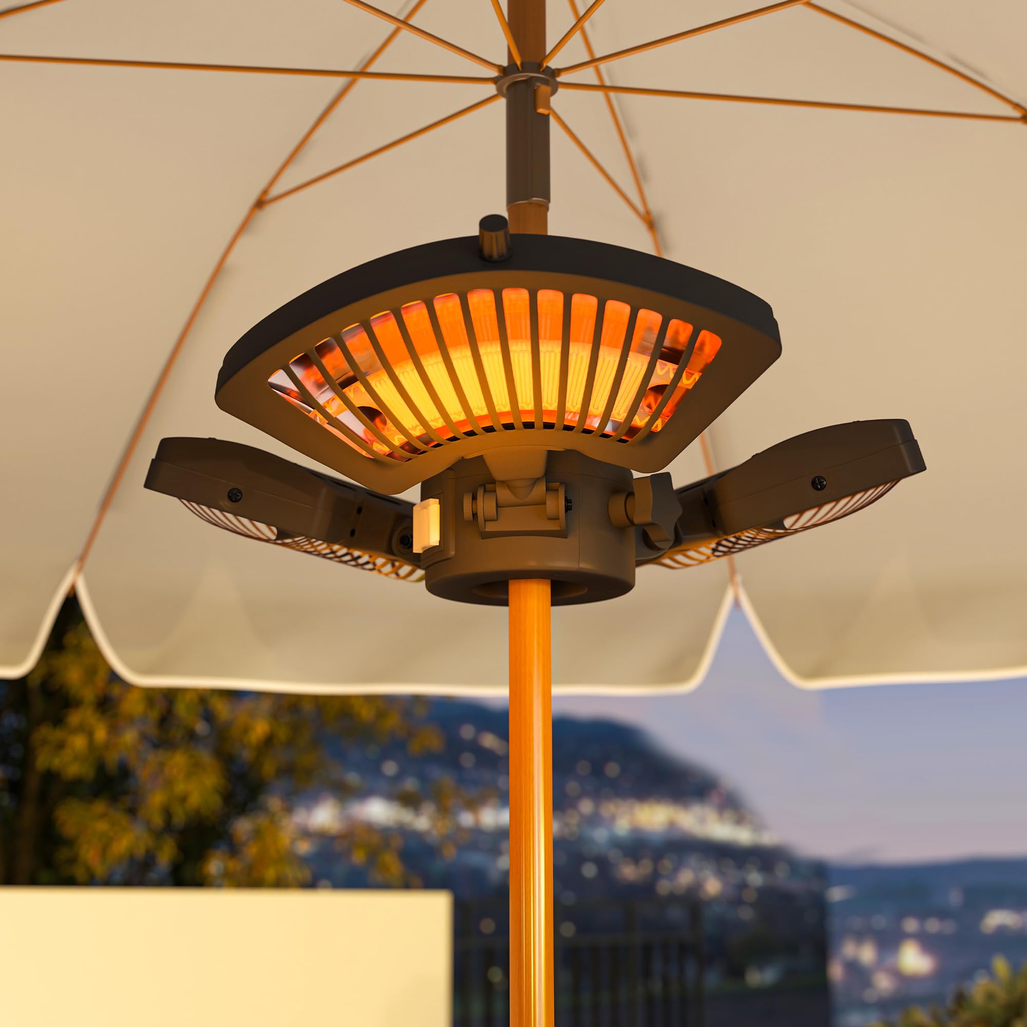 Outsunny Calefactor por Infrarrojos para Parasol 800/1600/2400W Negro | Estufa Exterior Eléctrica de Aluminio, 3 Niveles de Calentamiento, Protección Antivuelco, IP44, para Terraza Patio Jardín