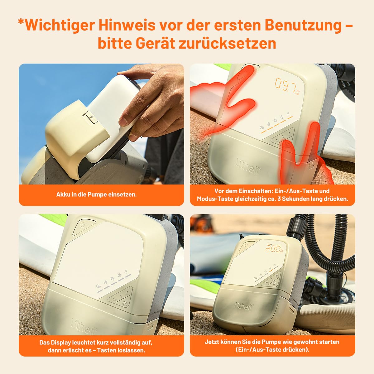 Litheli Elektrisch SUP Pumpe, 20PSI, mit 12500mAh Akku, Wiederaufladbar, Intelligente Inflation/Deflation, Automatische Abschaltung, Stand Up Paddle Pumpe Kompressor für SUP