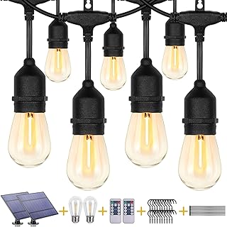 Solar String Lights Outdoor Waterproof 100FT(50FT*2Pack), Solar Outdoor String Lights with 30+2 Shatterproof Bulbs IP65, Patio Lights Solar Powered &USB Port, LED Solar Lights for Outside Decor