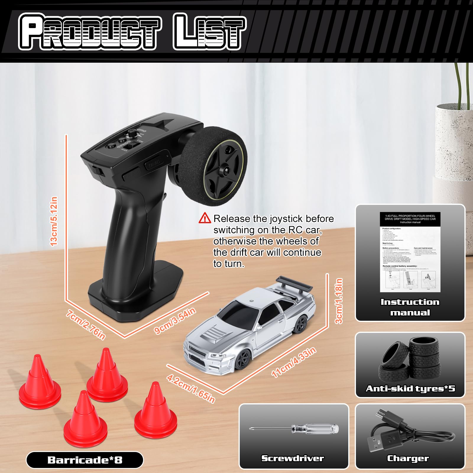 JONRRYIN Samochód zdalnie sterowany Drift 1:43 RC Drift Car (Grey Pro - Gyroscope)