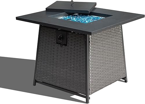 Miniatura 2 de Domi - Mesa para fogata de gas de 32 pulgadas, mimbre para exteriores, para patio, propano de 50,000 BTU con rocas de vidrio azul, soporte para