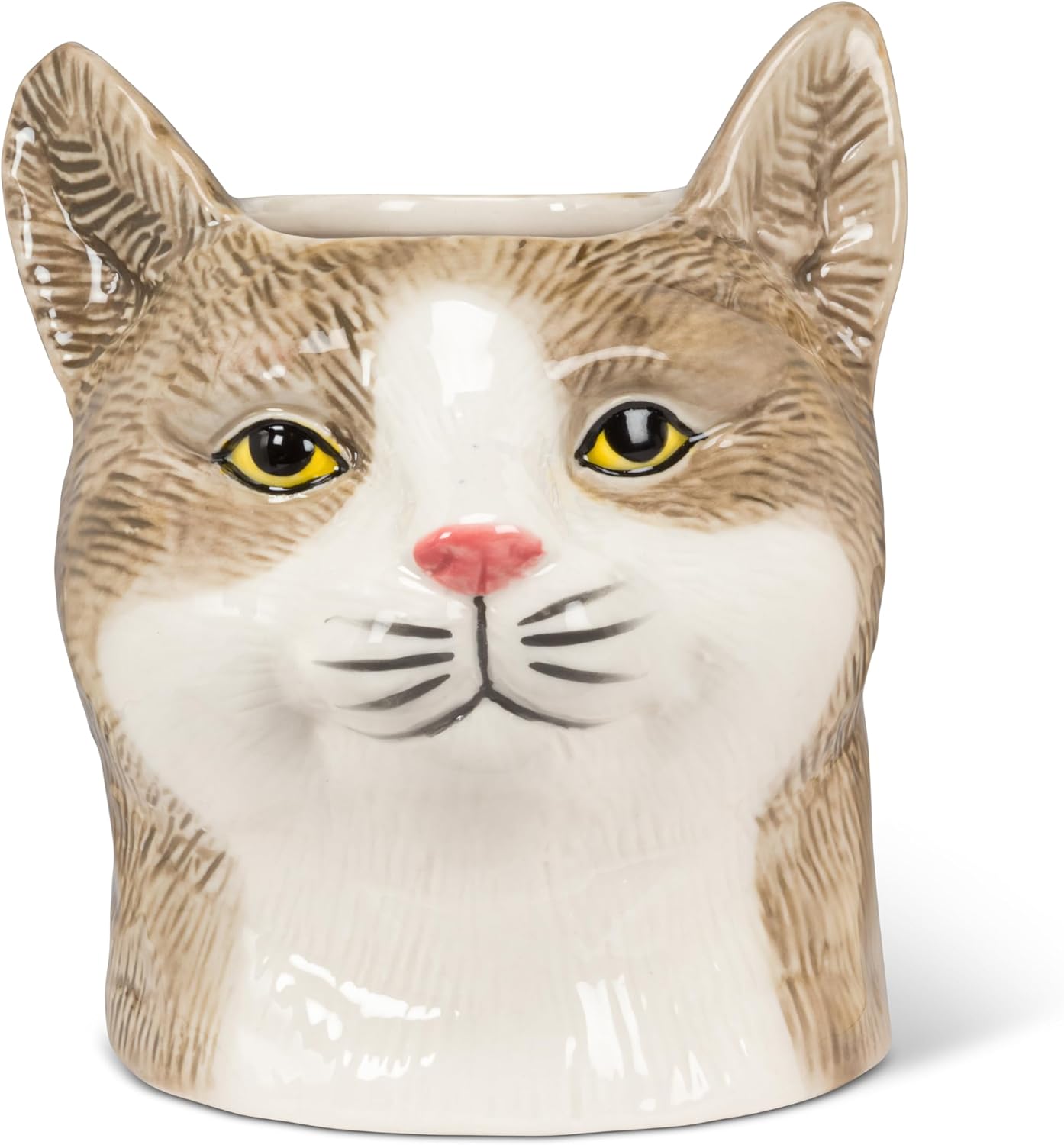 Abbott Collection Small Cat Planter - Stoneware, Black/White (5 inches H)