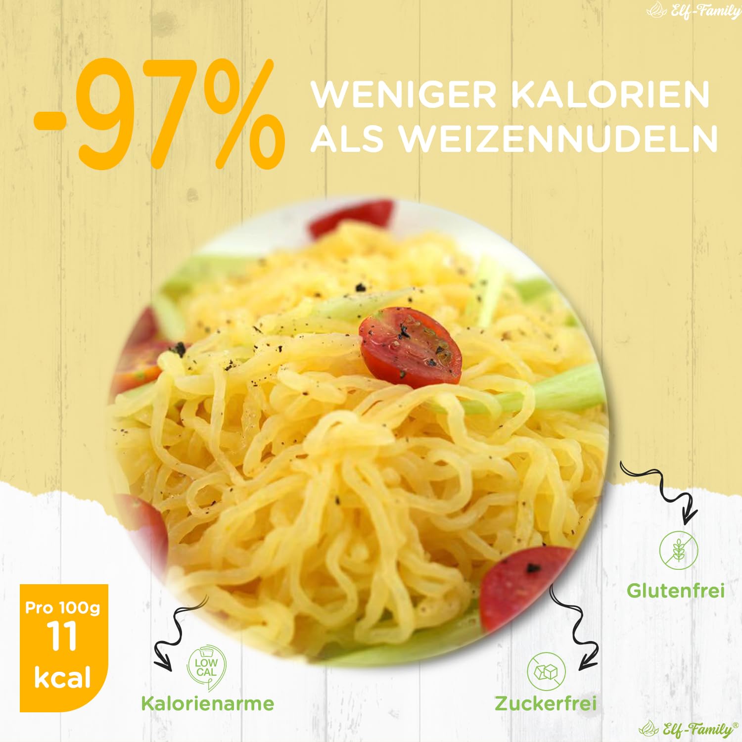 Elf-Family Pasta con Curcuma | Shirataki Superfood - 11kcal | 97% meno calorie | Low Carb/Keto/Shirataki Noodles/Vegani/Senza Glutine (270g x6 confezioni(12 pacchi))