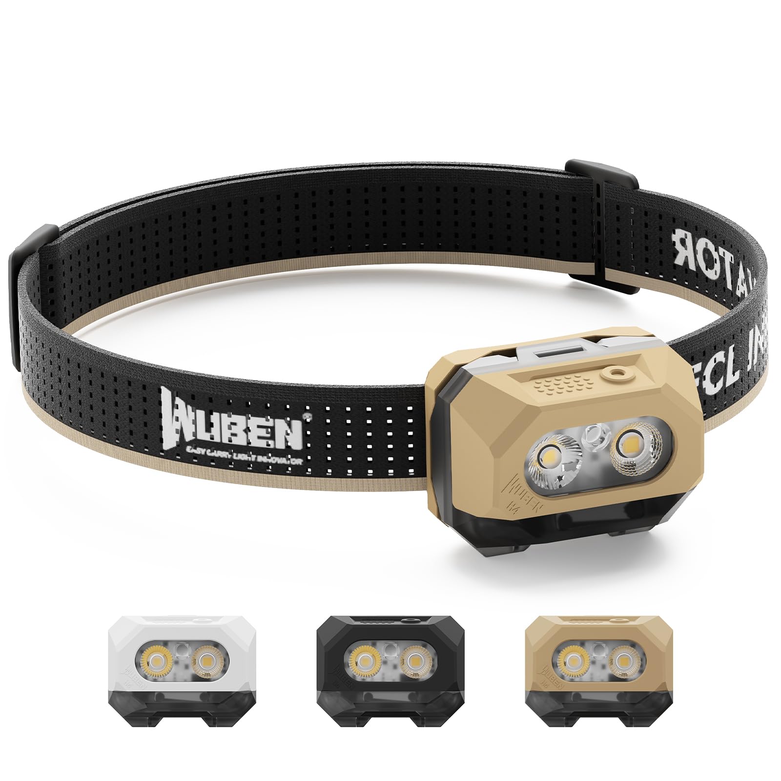 WUBEN H4 Head Torch Rechargeable Torch, 800 Lumens Super Bright Torch, IP68 Waterproof Headlamp With Motion Sensor, Headtorch Flashlight 10 Modes with Red Light, for Camping, Running, Fishing & Hiking