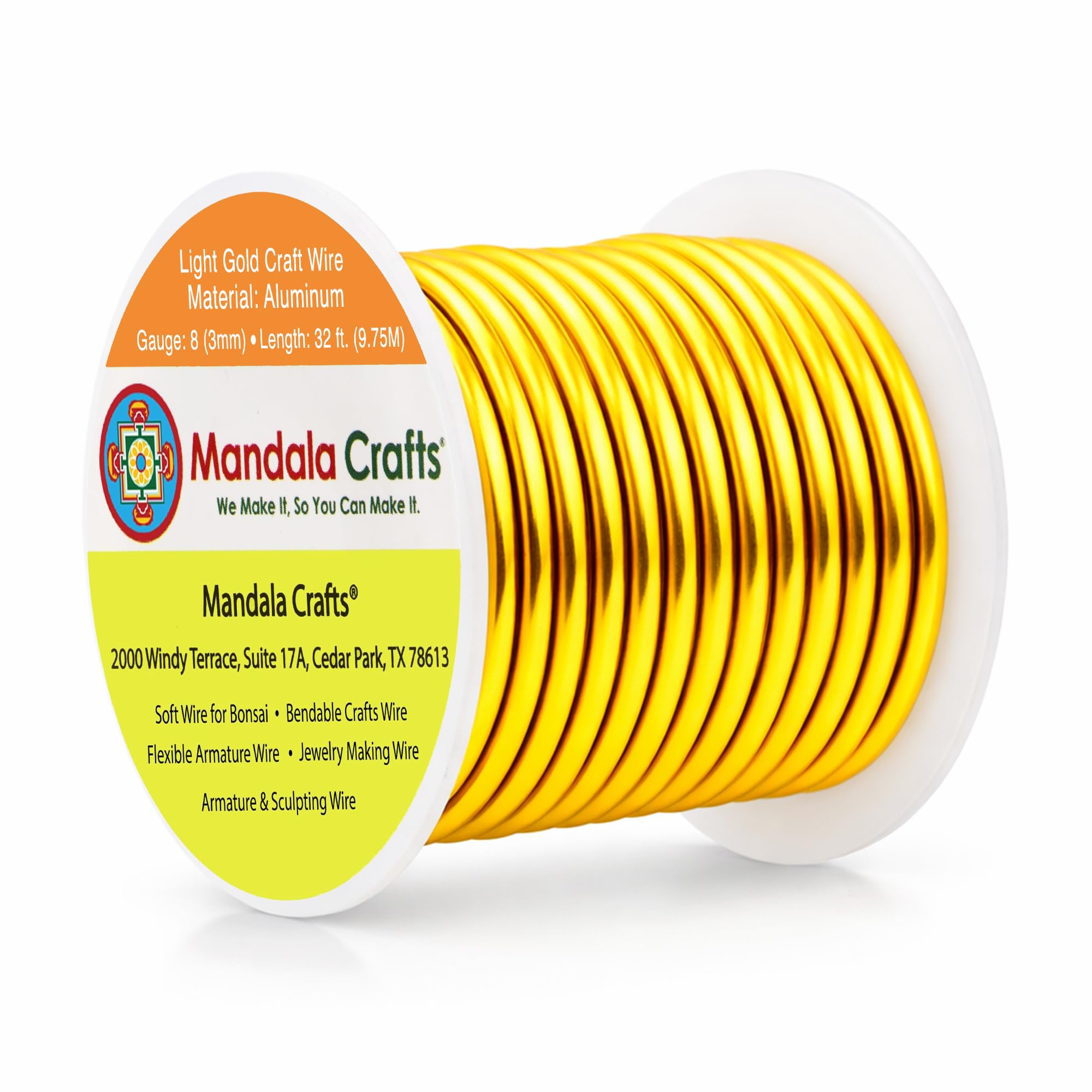 Mandala Crafts 8 Gauge Light Gold Tone Anodized Aluminum Craft Wire, 32 FT