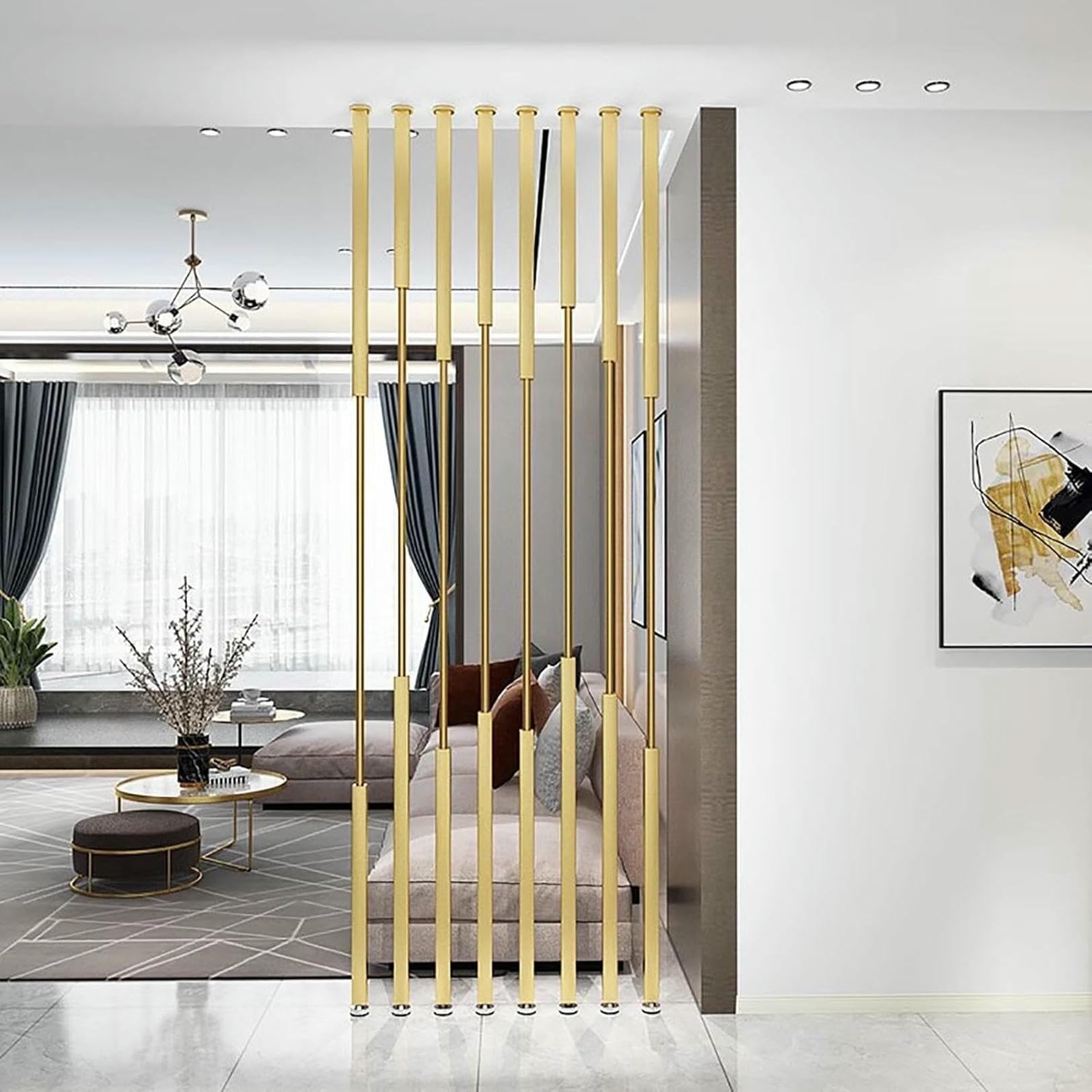 Floor to Ceiling Wall Partition Post Room Divider, Metal Room Divider Slat Partition/Slatted Privacy Screen Adjustable, Entryway Decor Column (Gold 110cm(3.6ft))