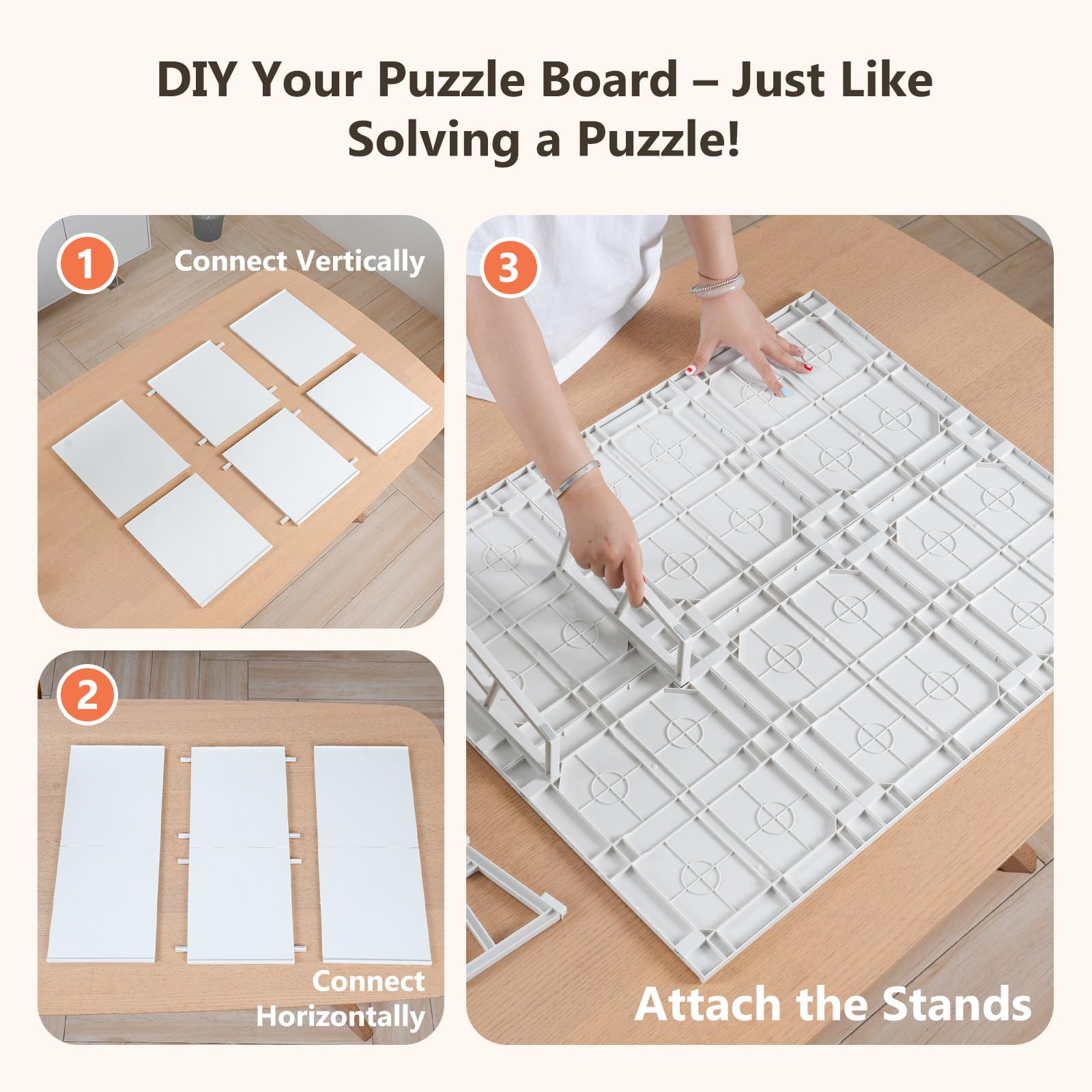 WELGEE Tavola puzzle inclinabile fai da te, con 6 pannelli modulari e supporto, tavolo puzzle portatile leggero per adulti e anziani, accessorio puzzle personalizzabile solo 1,6 kg (bianco)