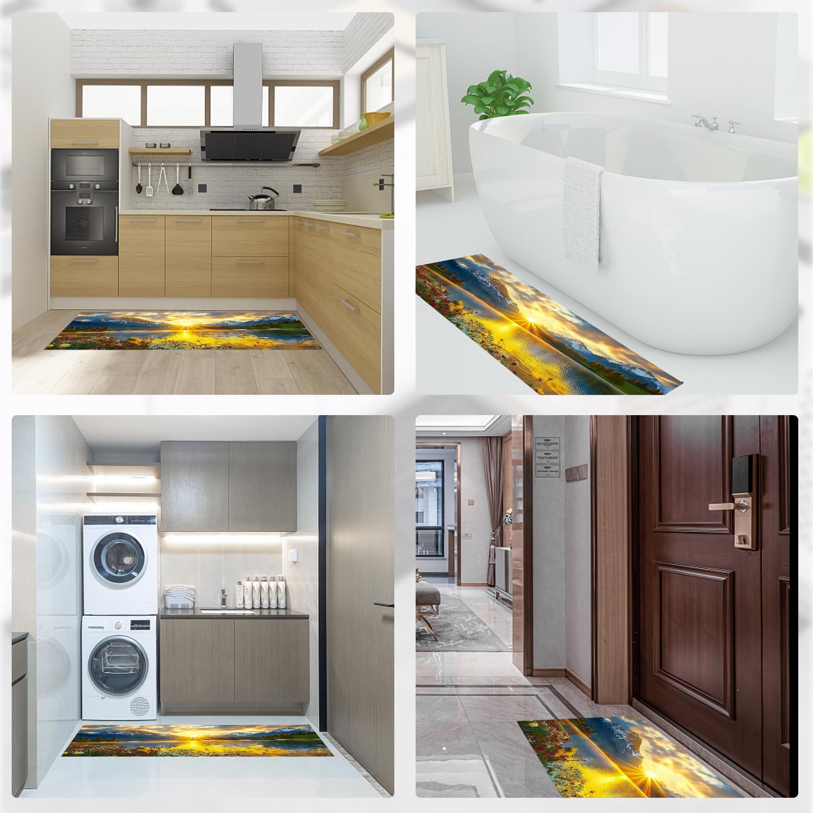 OFFSUM Ensemble de 2 Tapis de Cuisine Lavables Antidérapants 43x75 cm + 43x120 cm
