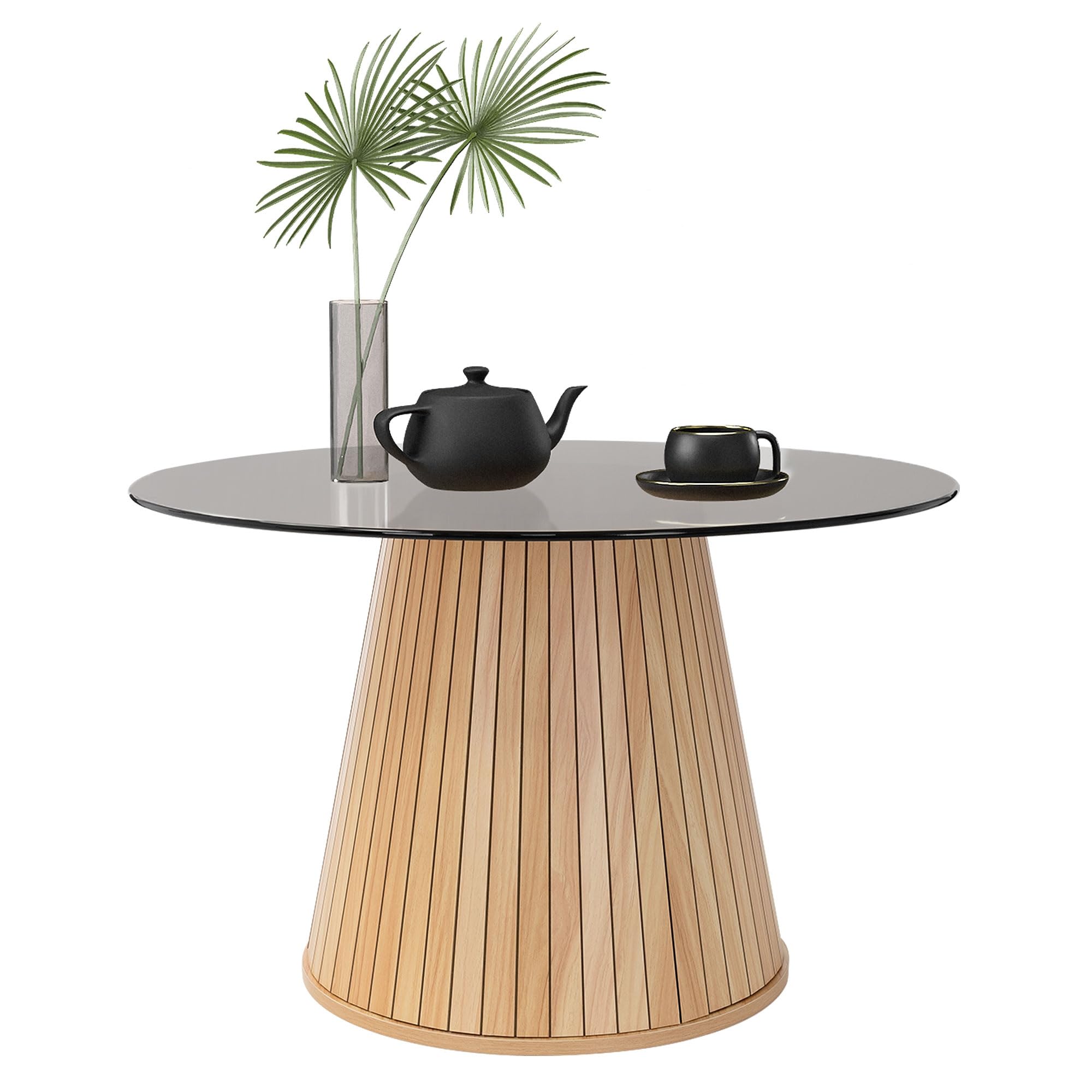 ML-​Design Table Basse Ronde 80 x 80 x 50 cm, Aspect Bois Marron avec Plateau en Verre, Mobilier pour la Maison, Console d'Appoint Contemporain pour Canapé de Salon Lounge, Surface pour Café et Thé