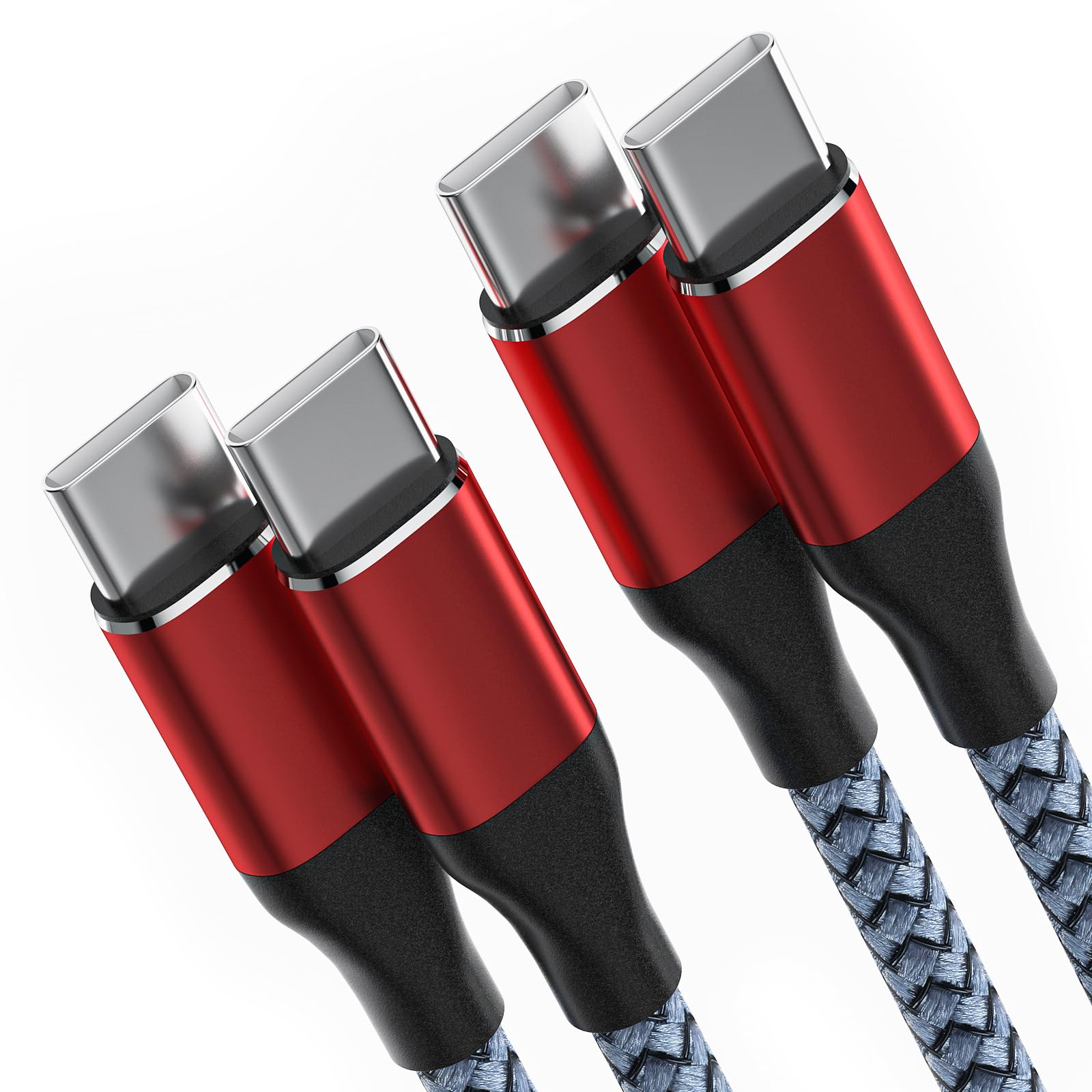 Yuncaiiz 60W Fast Charging ​​USB C to USB C Cable​​ Dual Pack (4.9ft + 6.6ft) - Durable Nylon Braided Charger Cord Supported for iPhone 15/16 Series, MacBook & Google Pixel 9​​ -Daily Essential (Red)