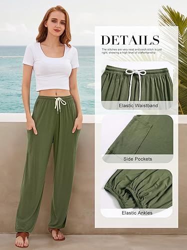 Miniatura 4 de QIANXIZHAN - Pantalones harem para mujer, pantalones palazzo hippie, joggers bohemios con bolsillos, ropa de yoga