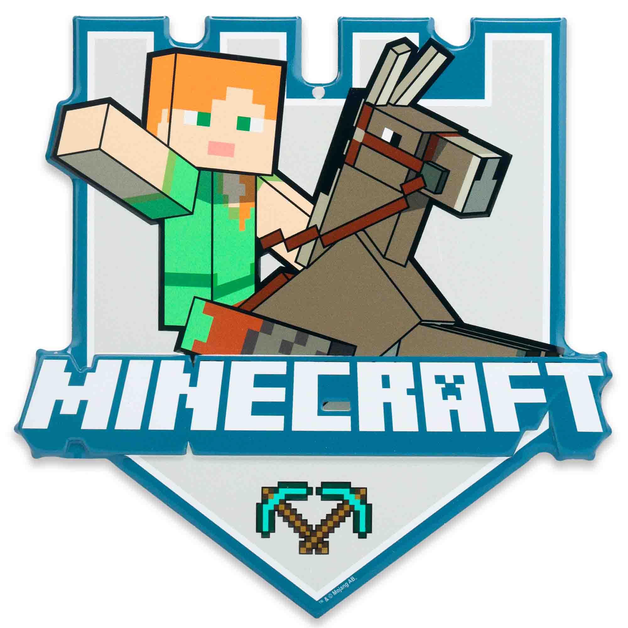 Open Road Brands Multi Minecraft Alex Riding Horse Embossed Metal Sign – Fun Minecraft Wall Decor For Bedroom Or Game Room