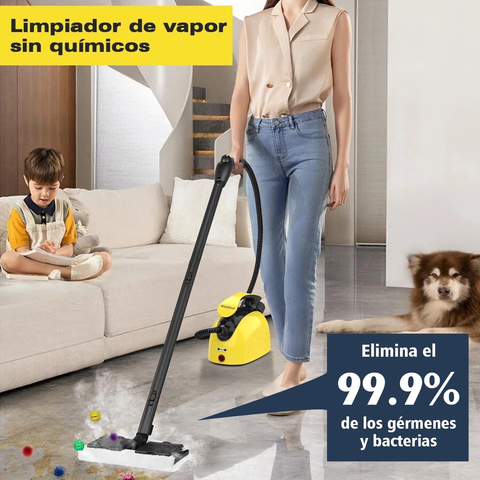 Limpiador a vapor doméstico, portátil, de calentamiento rápido, gran capacidad de 1,08 l, adecuado para cocina, inodoro y vidrio