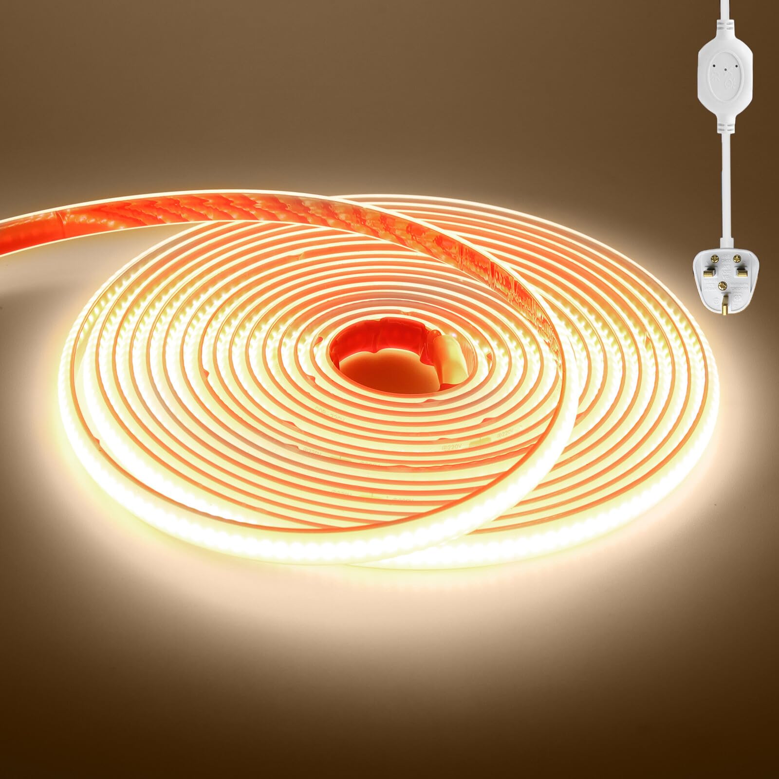KAFULA 288 LEDs/m Silicone COB LED Light Strip 18m Natural White 4000K, 220V-240V IP65 Waterproof Flexible Cuttable FCOB LED Rope Light CRI85+, Kitchen Bedroom Garden Decoration LED Fairy Light