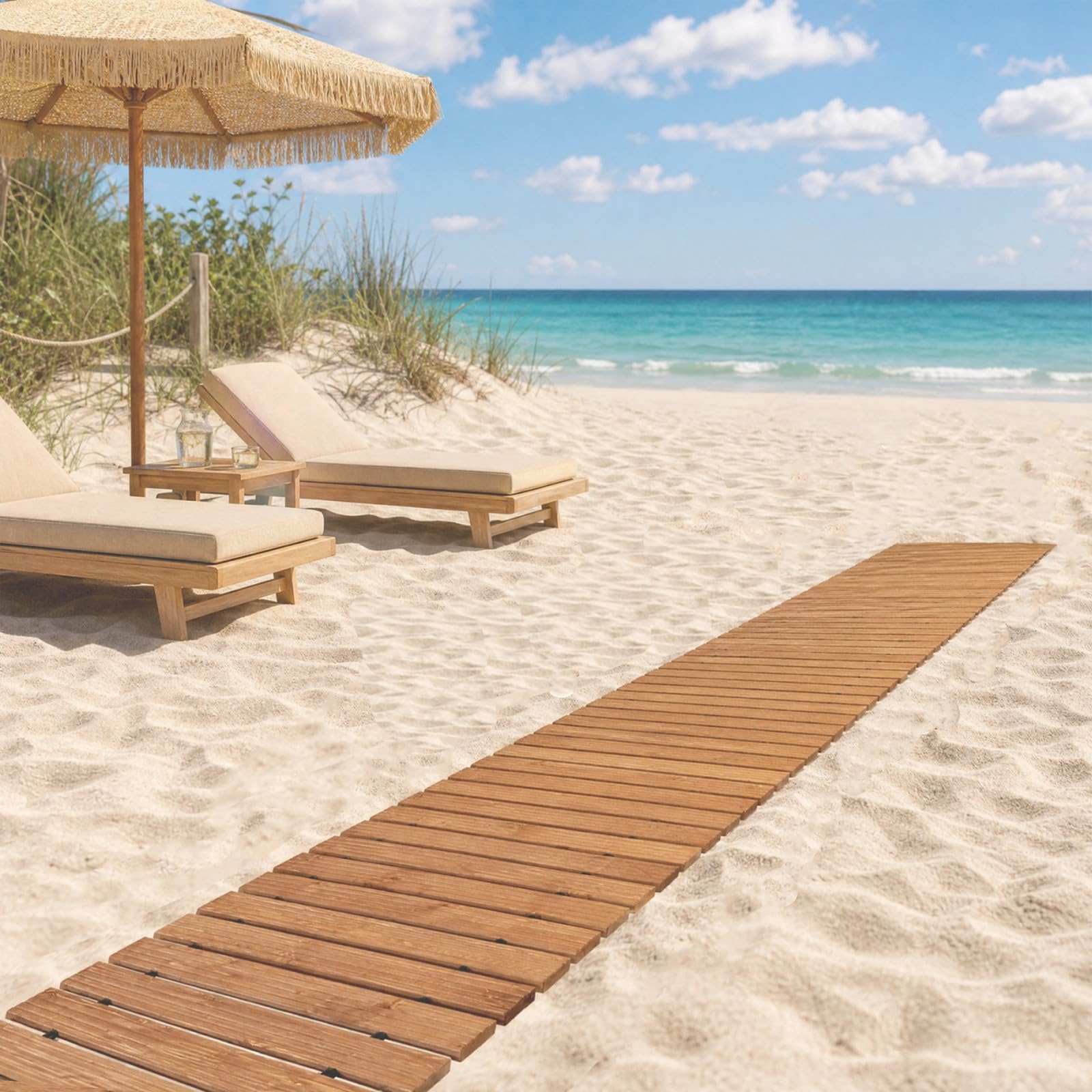 GYMAX Chemin de Jardin en Bois de Sapin Enroulable, 245 x 55 cm | Allée de Jardin avec Surface Antidérapante, Design Portable Compact, Décorative pour Plage Terrasse Pelouse et Cour