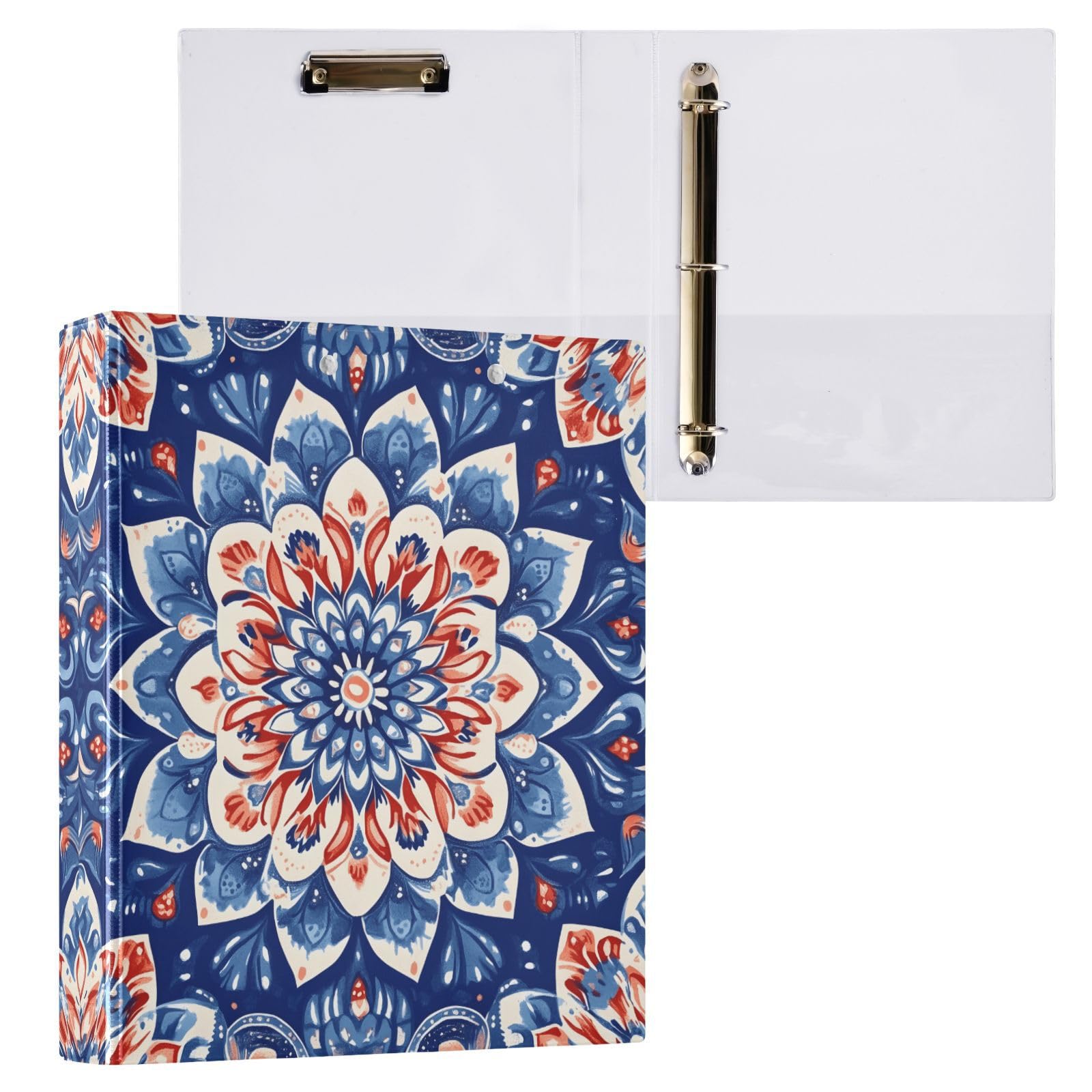 Confezione da 2 raccoglitori a 3 anelli, stile hippy, bohémien, mandala, fiori, 3,8 cm, con 3 tasche trasparenti, portablocco e contiene 200 fogli, per ufficio, scuola, organizzazione della