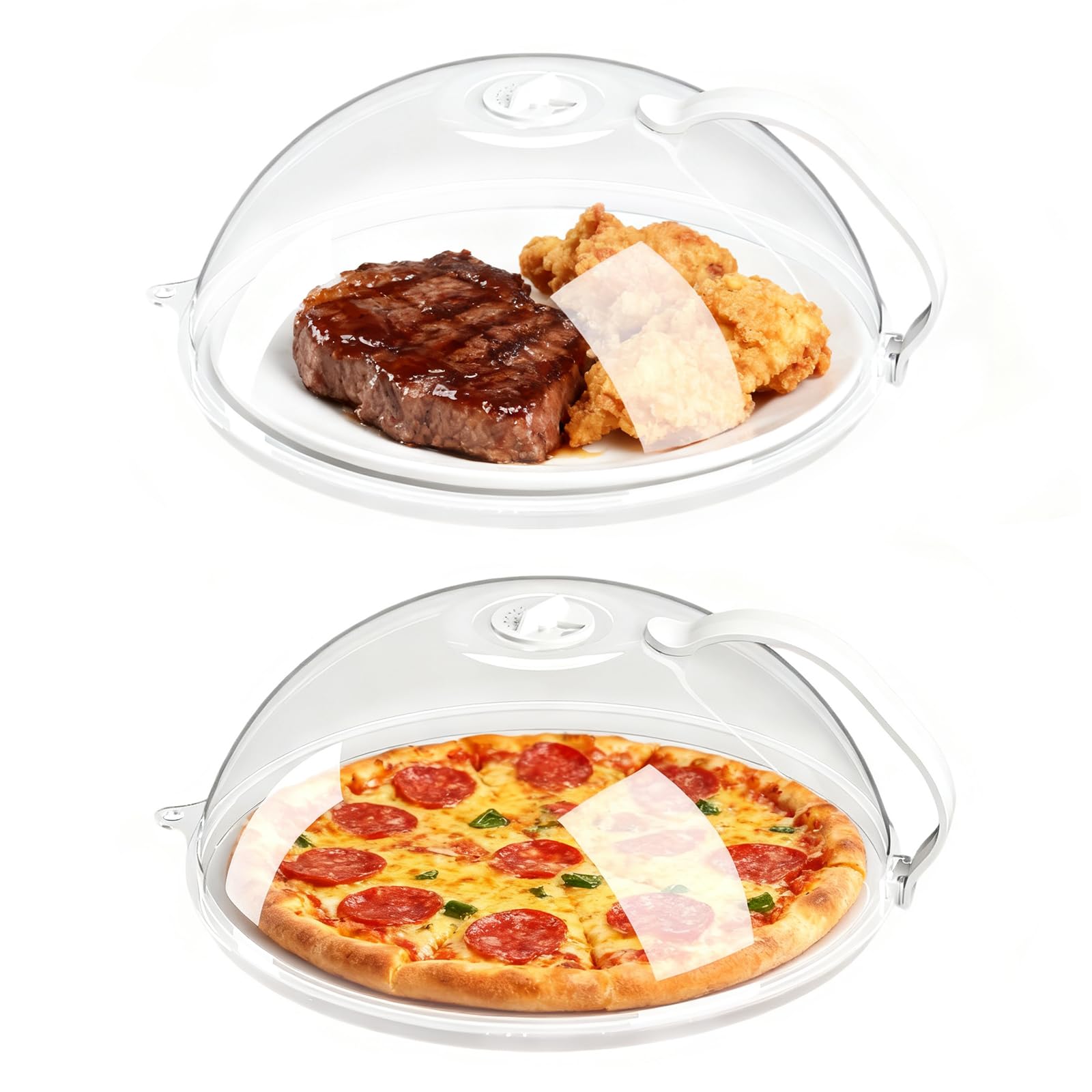 2 PCS Campana de micro onda, cubierta para microondas con asa, resistente al calor hasta 200 °C, sin BPA, protección contra salpicaduras para microondas, fácil limpieza, Plástico