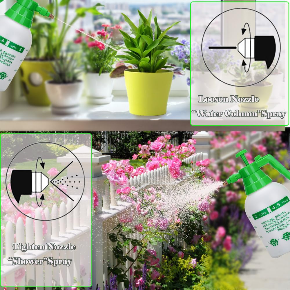 Paquete de 2 pulverizadores de bomba de jardín de mano, botella de agua a presión de 1/2 galón con boquilla de latón ajustable, para plantas y otras soluciones de limpieza (blanco y verde)