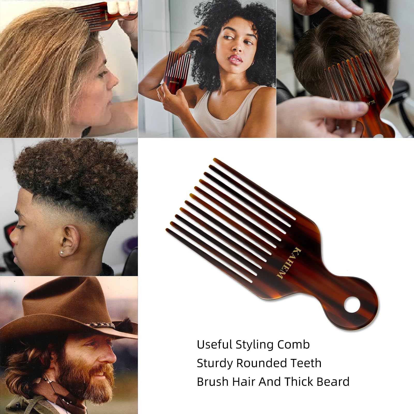 Peine de dientes anchos para cabello largo, grueso y rizado, peine desenredante y elevación de 6.89 pulgadas para mujeres y hombres 6