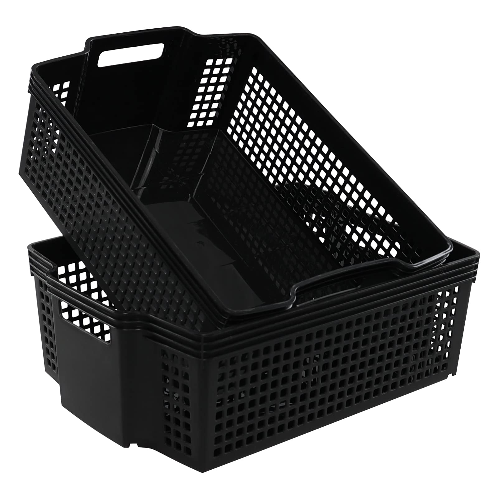 Paniers de rangement en plastique noir pour organiser la cuisine