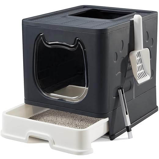 Vealind Covered Cat Litter Box with Lid for Small and Medium Cats, Top Entry Kitten Potty for Growing Cats, Drawer Type with Front Door Kitty Litter Tray (Black)