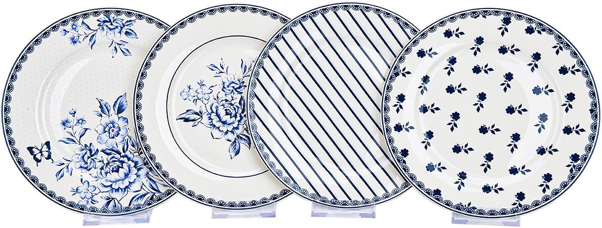 STP GOODS Round Serving Plate Morris Garden Dessert Plate Set of 4 (bordeaux) Appetizer Plates Salad Plates Dinner Plates for Home & Kitchen 7.5" (19 cm) (Vintage Indigo)