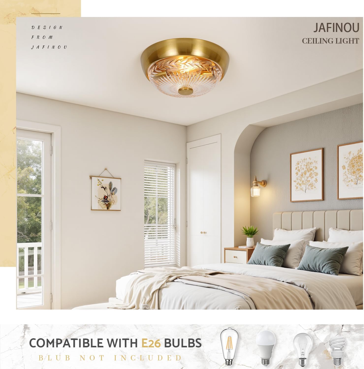 Gold Flush Mount Ceiling Light, 2-Light Indoor Outdoor Ceiling Light Fixture, Aluminum Modern Ceiling Lamp for Hallway Kitchen Entryway Foyer