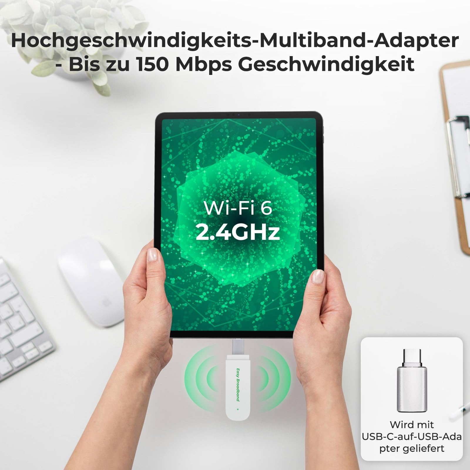 EIOTCLUB 4G LTE Surfstick, Surf Stick mit WiFi 6, 150 Mbps, SIM-Lock, Mobile Internet, 4G-Internet-Stick mit vorinstallierter SIM-Karte, Plug & Play WLAN-Hotspot für Laptop/PC/Smartphone