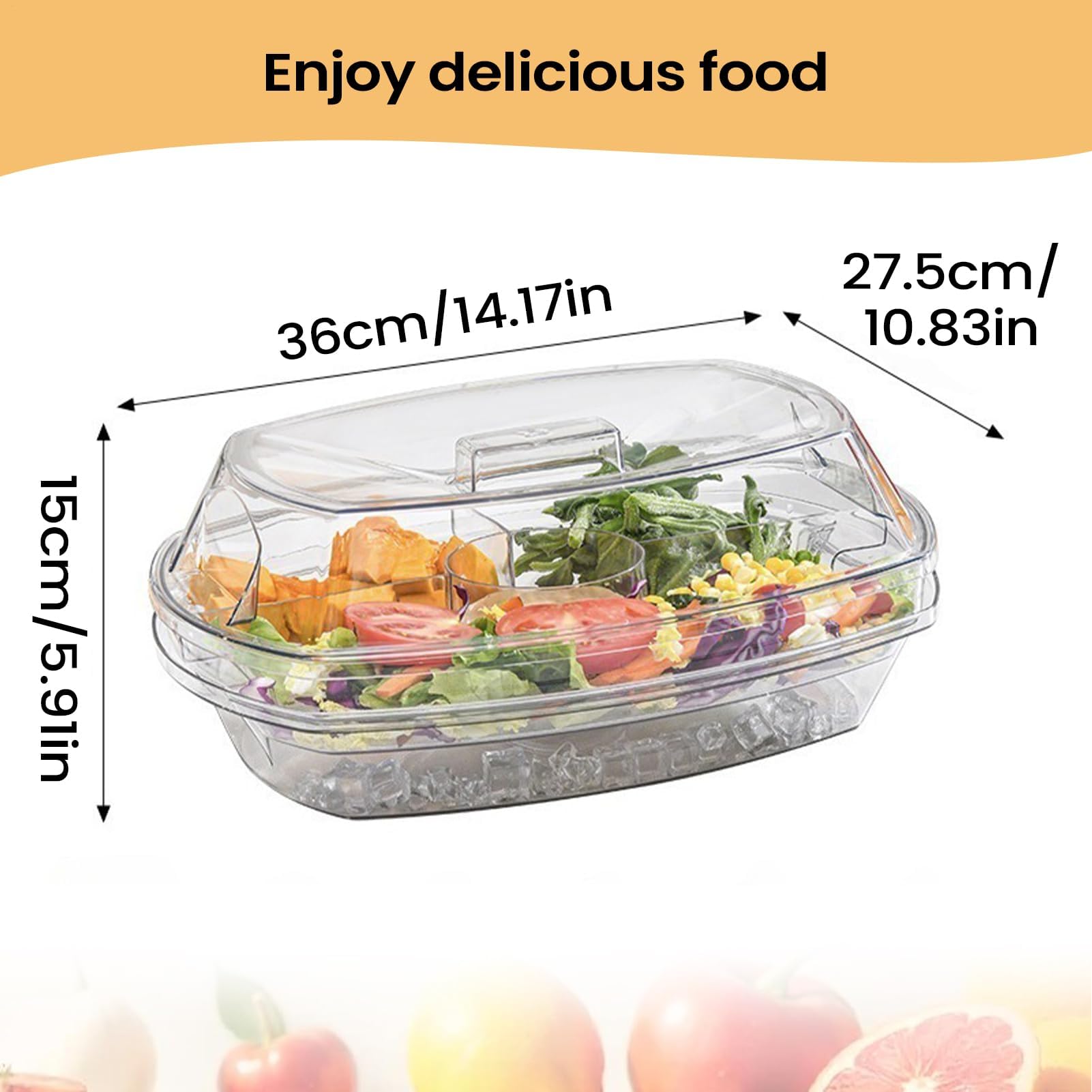 Bandejas de servir frías para fiestas, recipiente de 4 compartimentos para servir hielo con tapa, ideal para camarones, cócteles, aperitivos, postres, frutas, verduras y mariscos