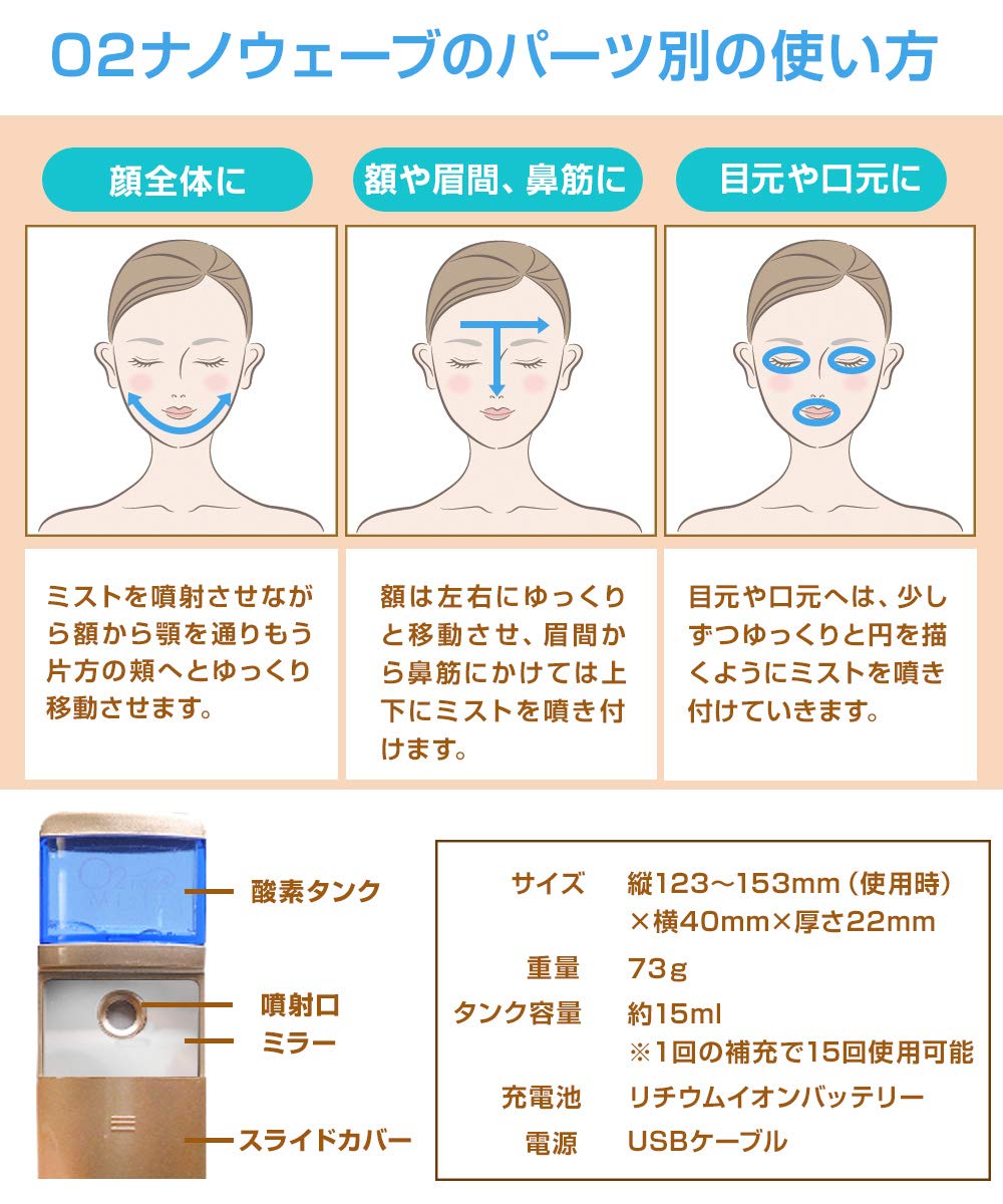 Amazon.co.jp: 高濃度 酸素 ミスト うるおい O2ナノウェーブ 充電式
