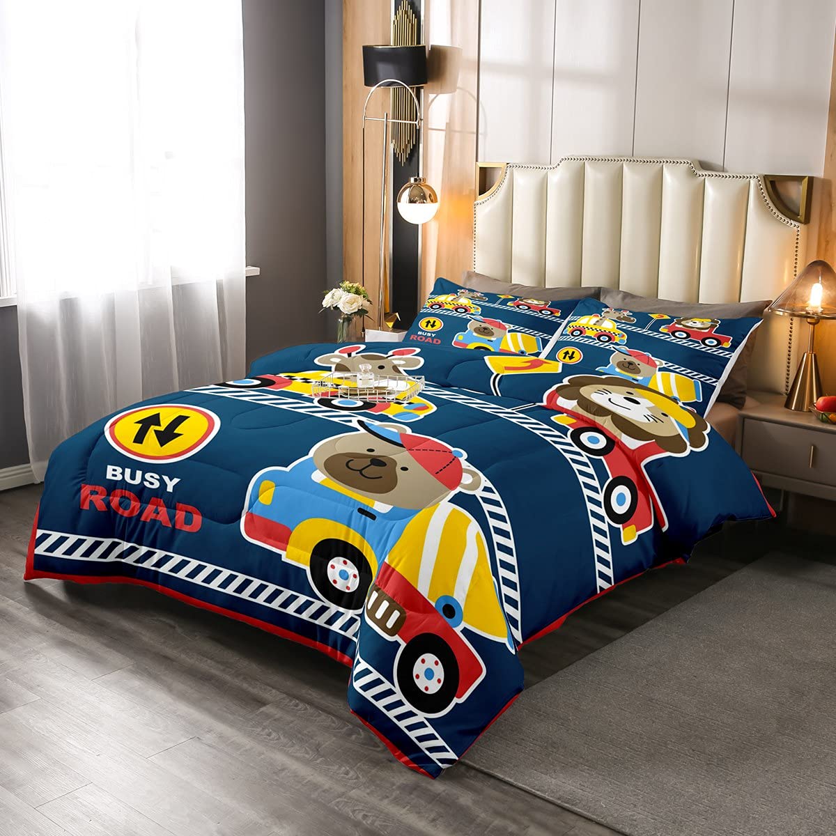 Juego de ropa de cama para niños, diseño de carros de dibujos animados, para niños, niñas, niños y niños, colores para niños pequeños, juego de edredón