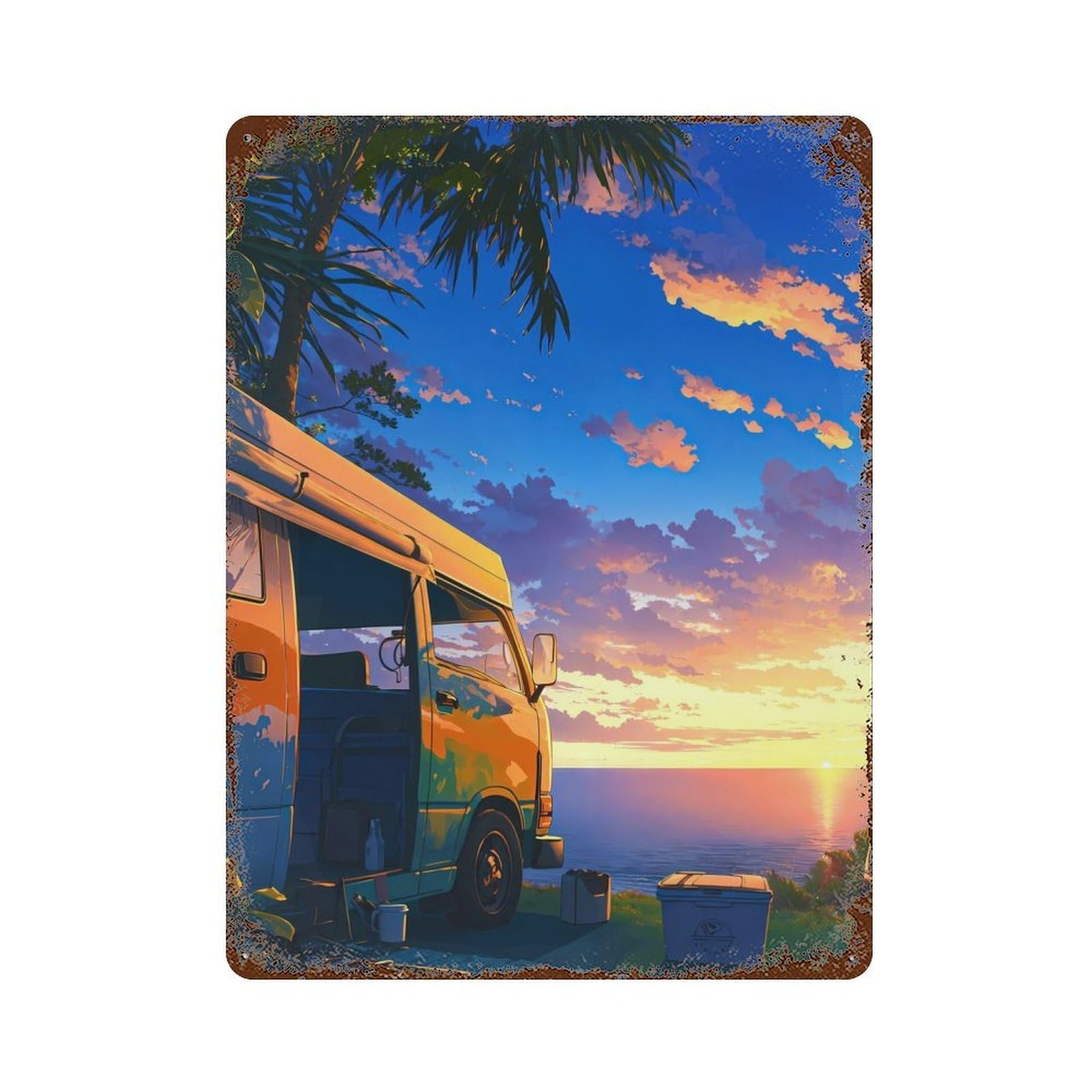 Sunset Escapade Rust Effect Tin Sign 15.7"x11.8", Novelty Wall Decor for Garage, Pub Or Kitchen